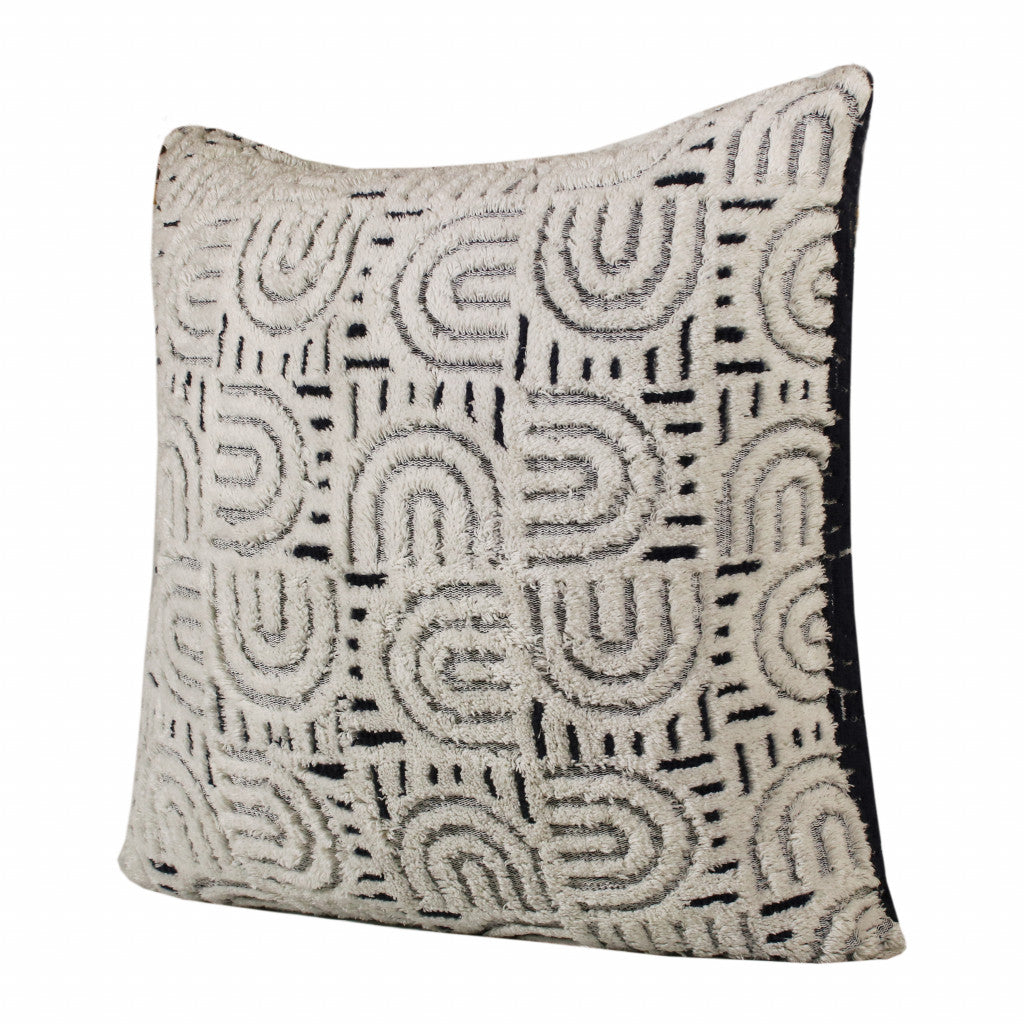 30" X 30" White And Blue 100% Cotton Geometric Zippered Pillow