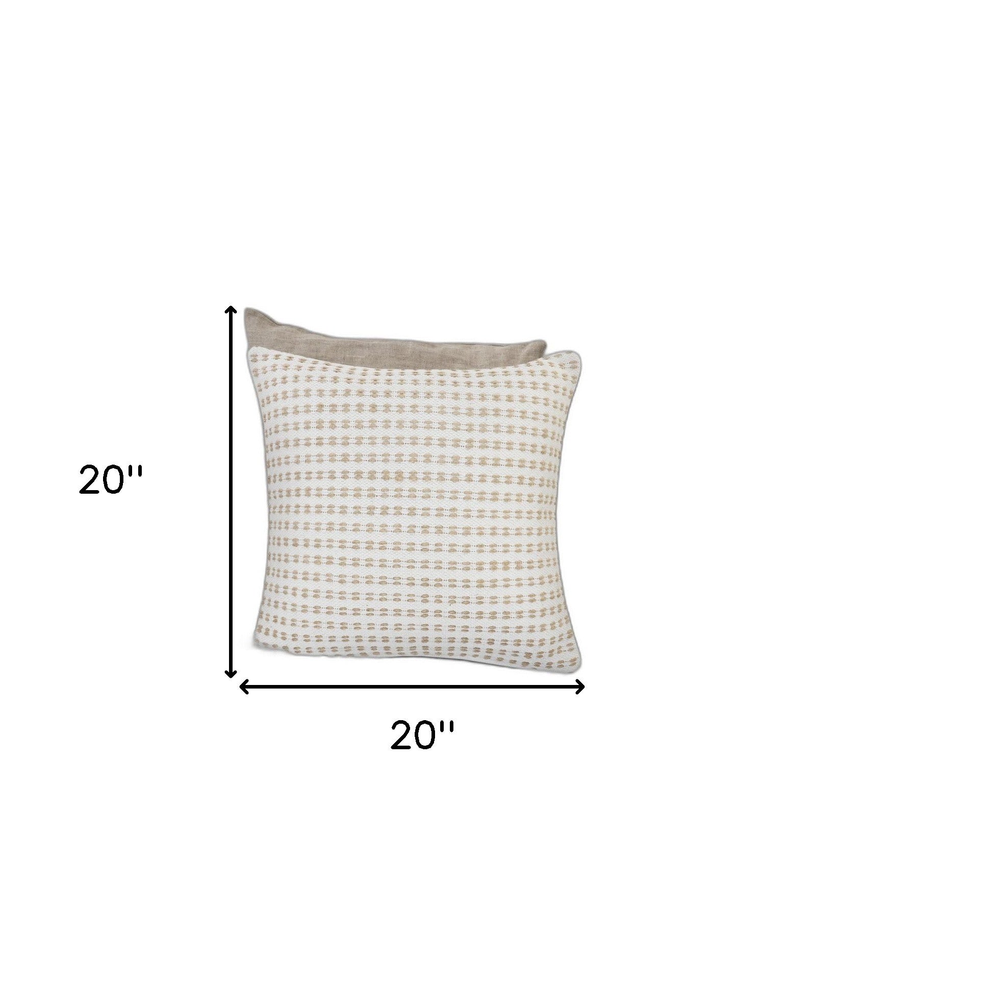 20" X 20" Ivory And Tan 100% Cotton Geometric Zippered Pillow