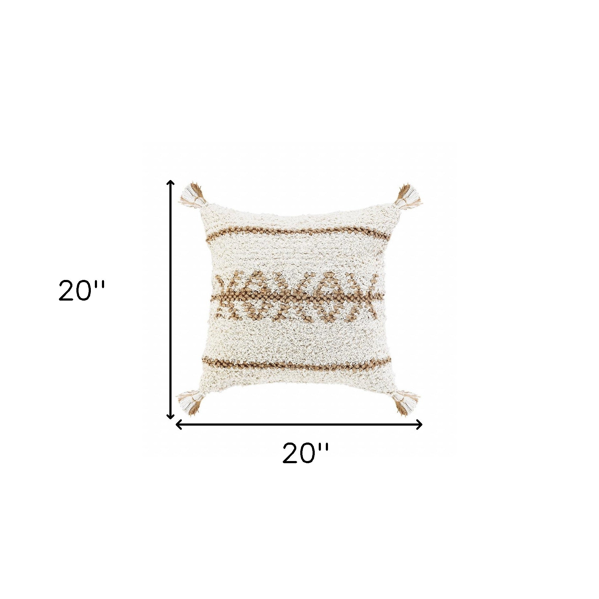 20" X 20" Beige And White 100% Cotton Geometric Zippered Pillow