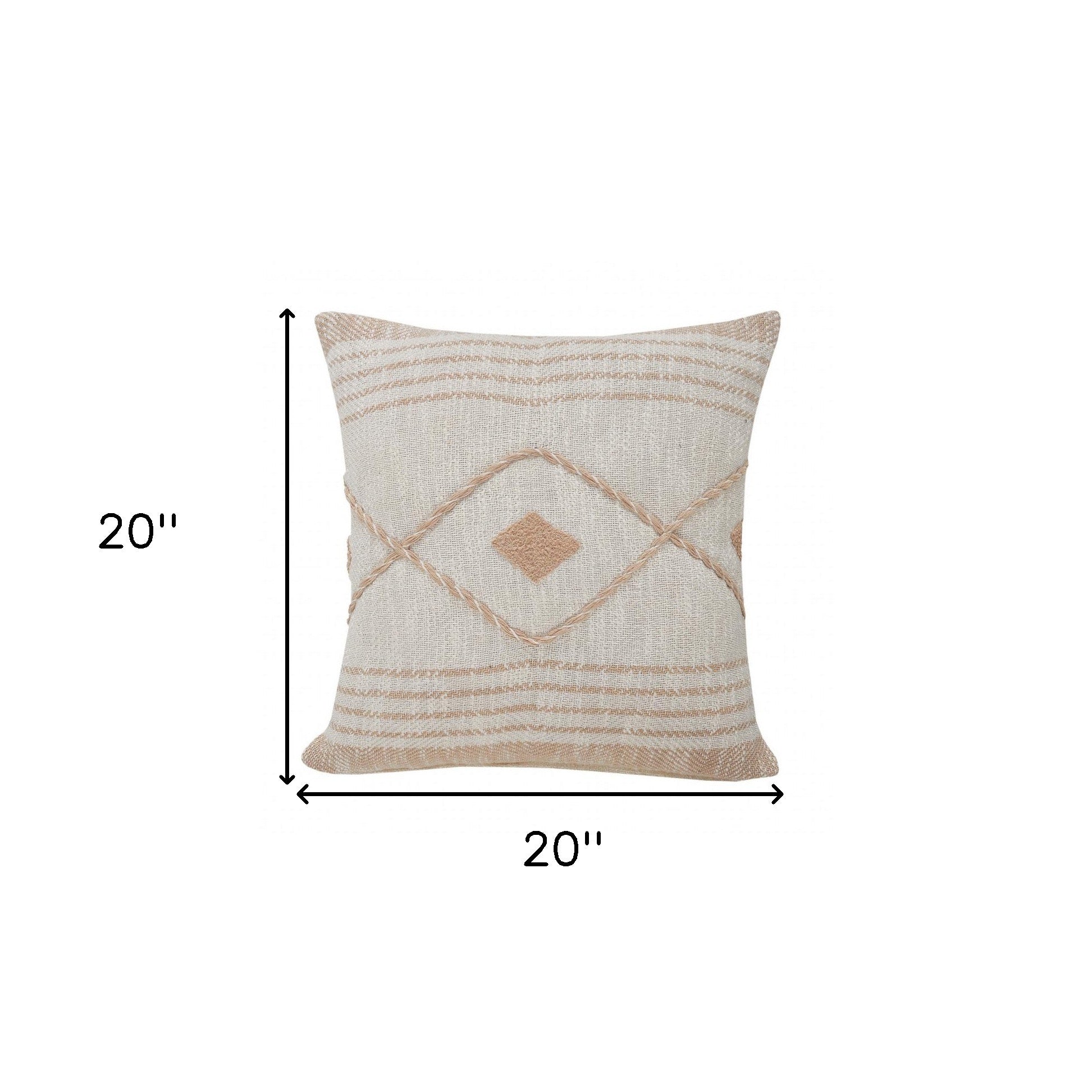 20" X 20" Peach And White 100% Cotton Coastal Zippered Pillow