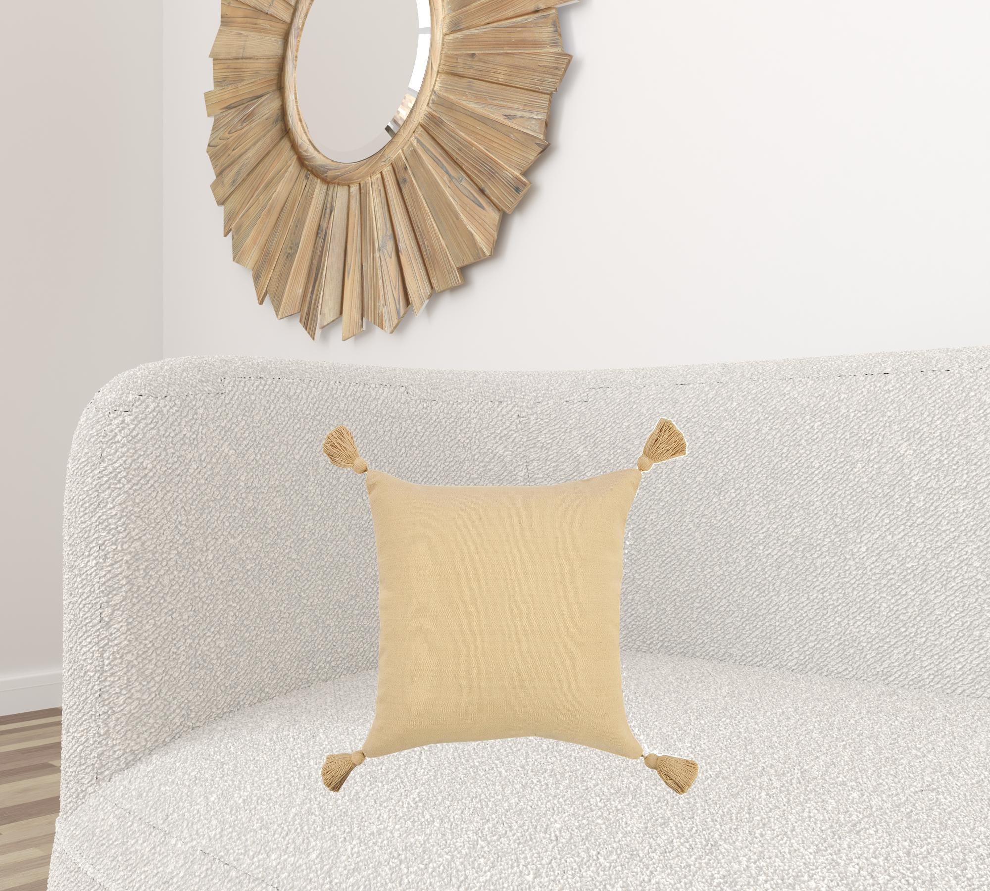 20" X 20" Light Yellow 100% Cotton Zippered Pillow