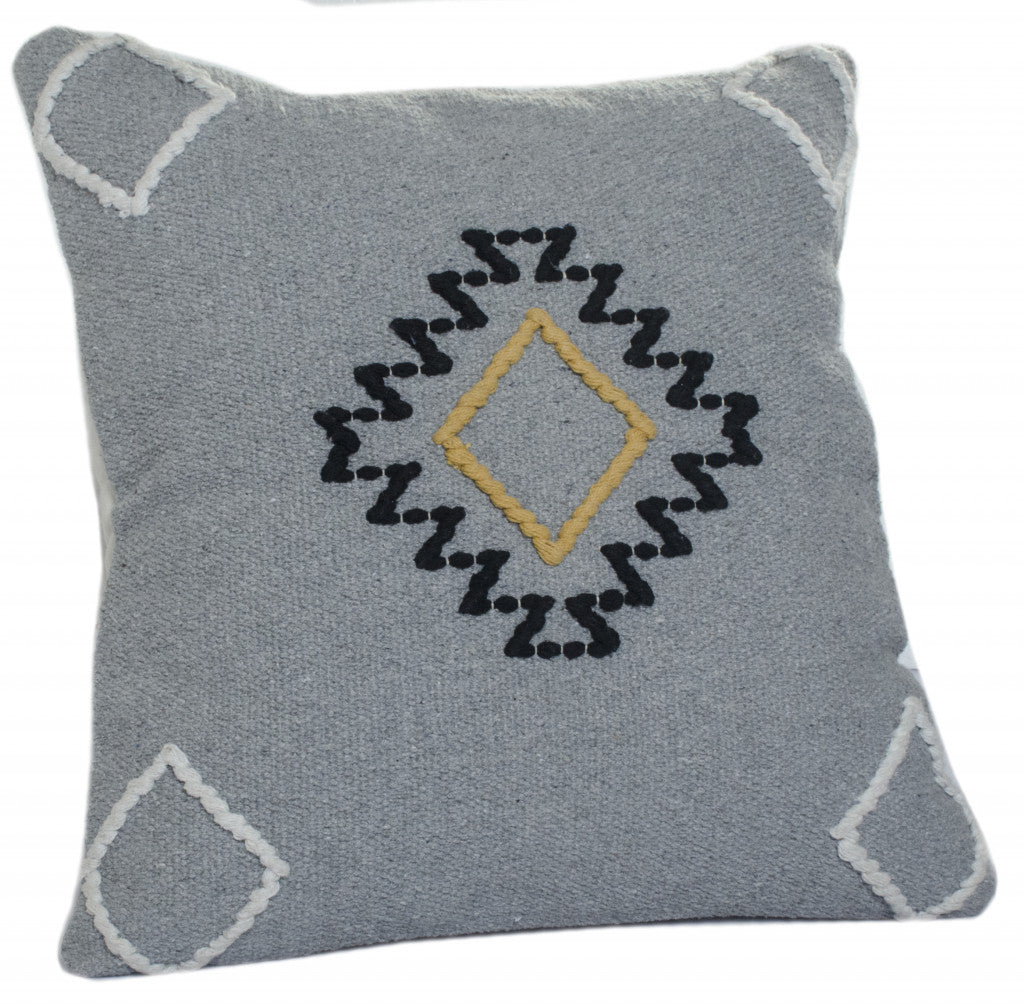 20" X 20" Gray Black Yellow And Ivory 100% Cotton Geometric Zippered Pillow