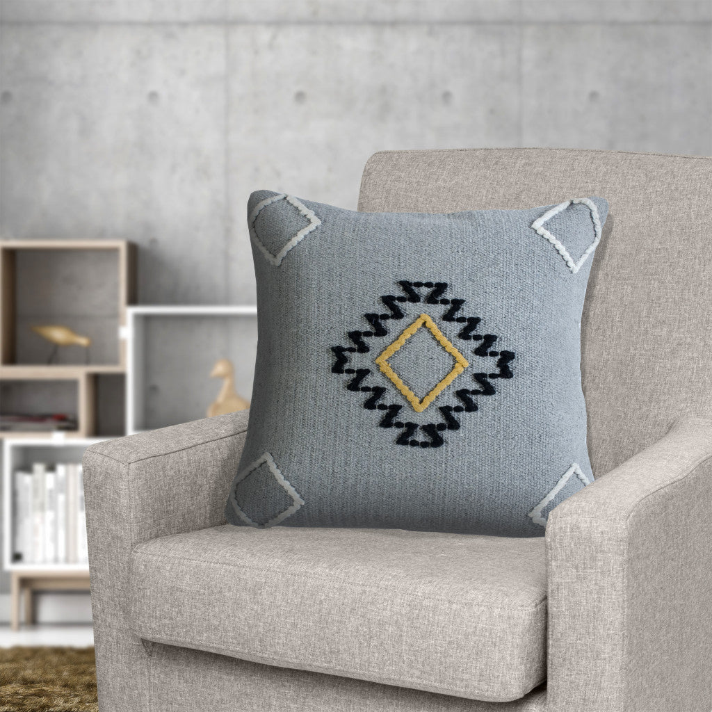 20" X 20" Gray Black Yellow And Ivory 100% Cotton Geometric Zippered Pillow