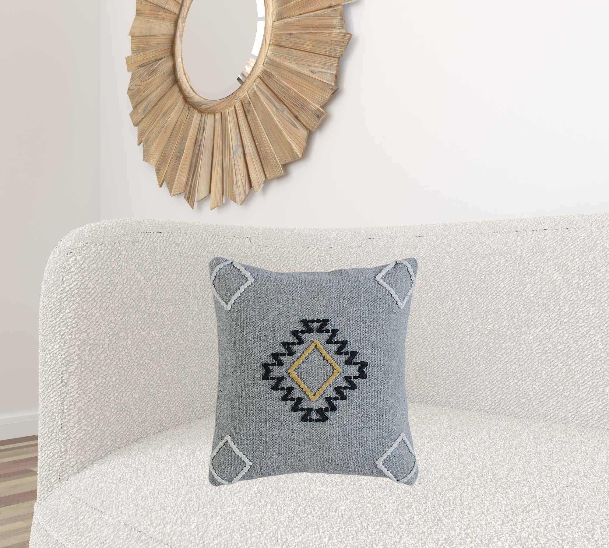 20" X 20" Gray Black Yellow And Ivory 100% Cotton Geometric Zippered Pillow