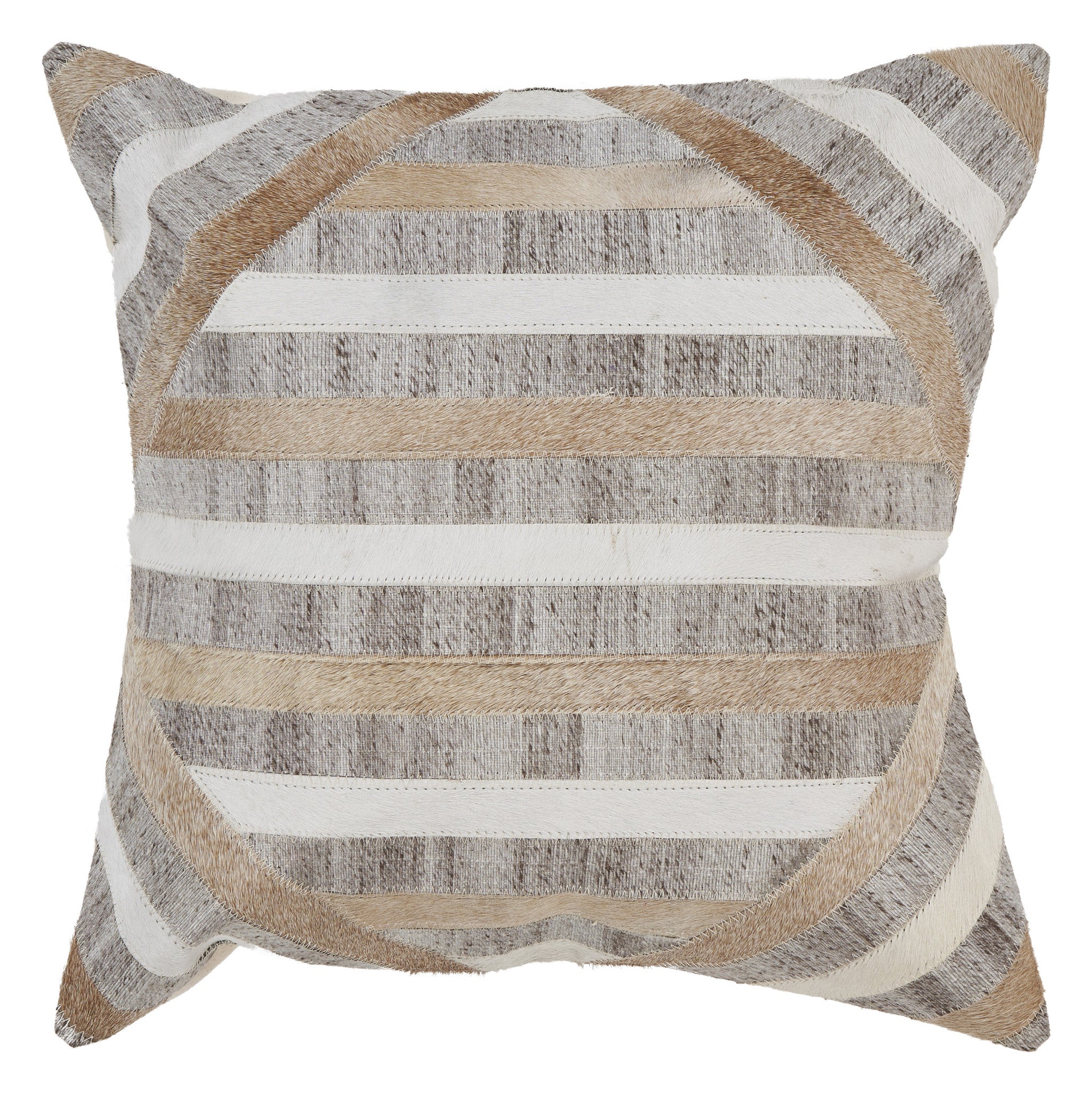 20" Beige and Brown Striped Cowhide Throw Pillow