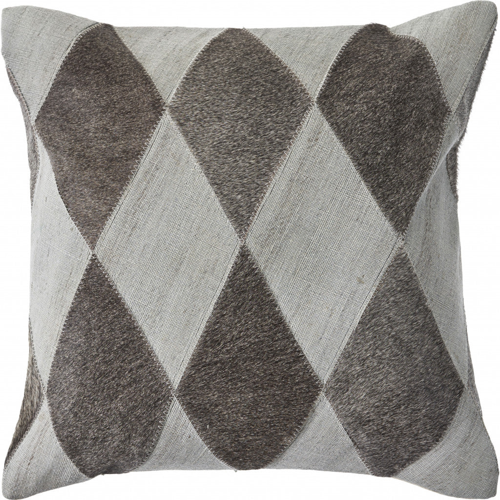 20" X 20" Silver And Brown 100% Wool Geometric Zippered Pillow