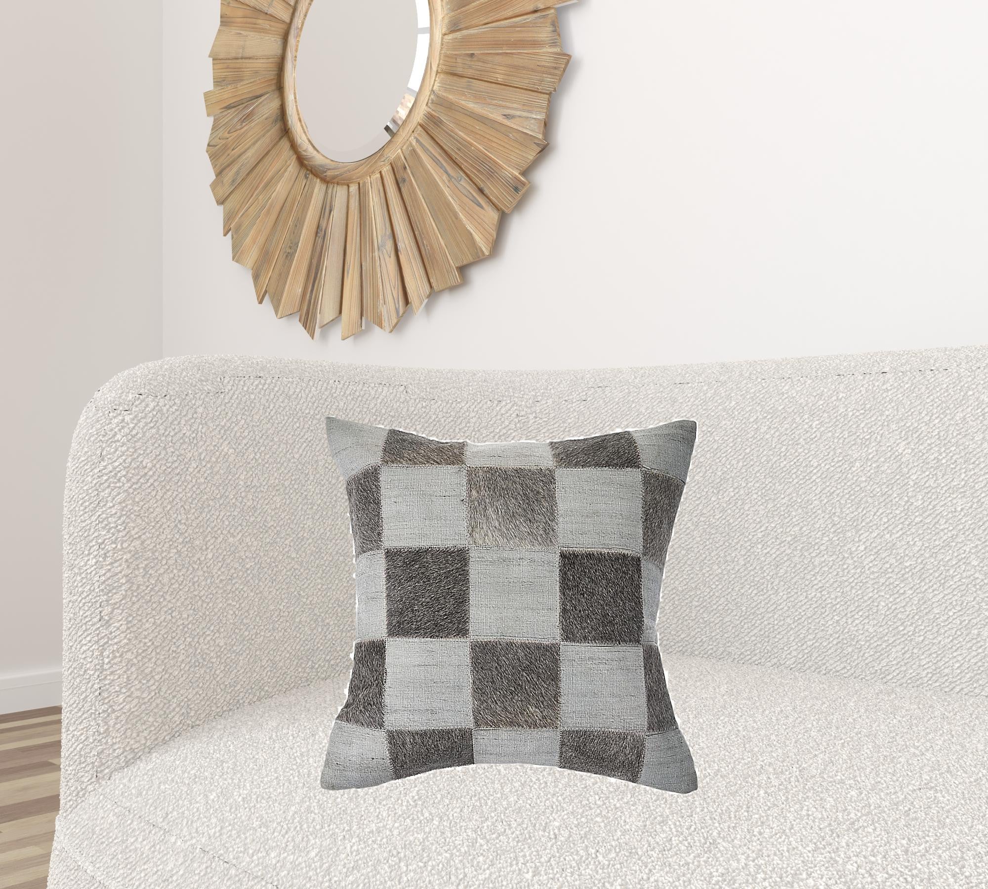 20" X 20" Silver And Brown 100% Wool Geometric Zippered Pillow