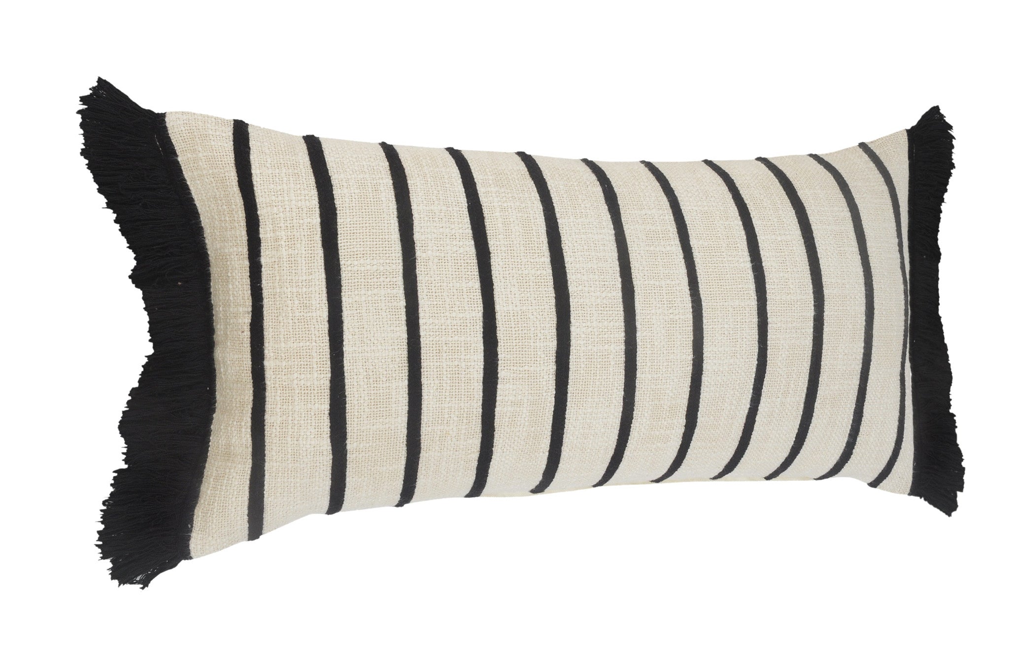 12" X 28" Ivory And Black 100% Cotton Striped Zippered Pillow