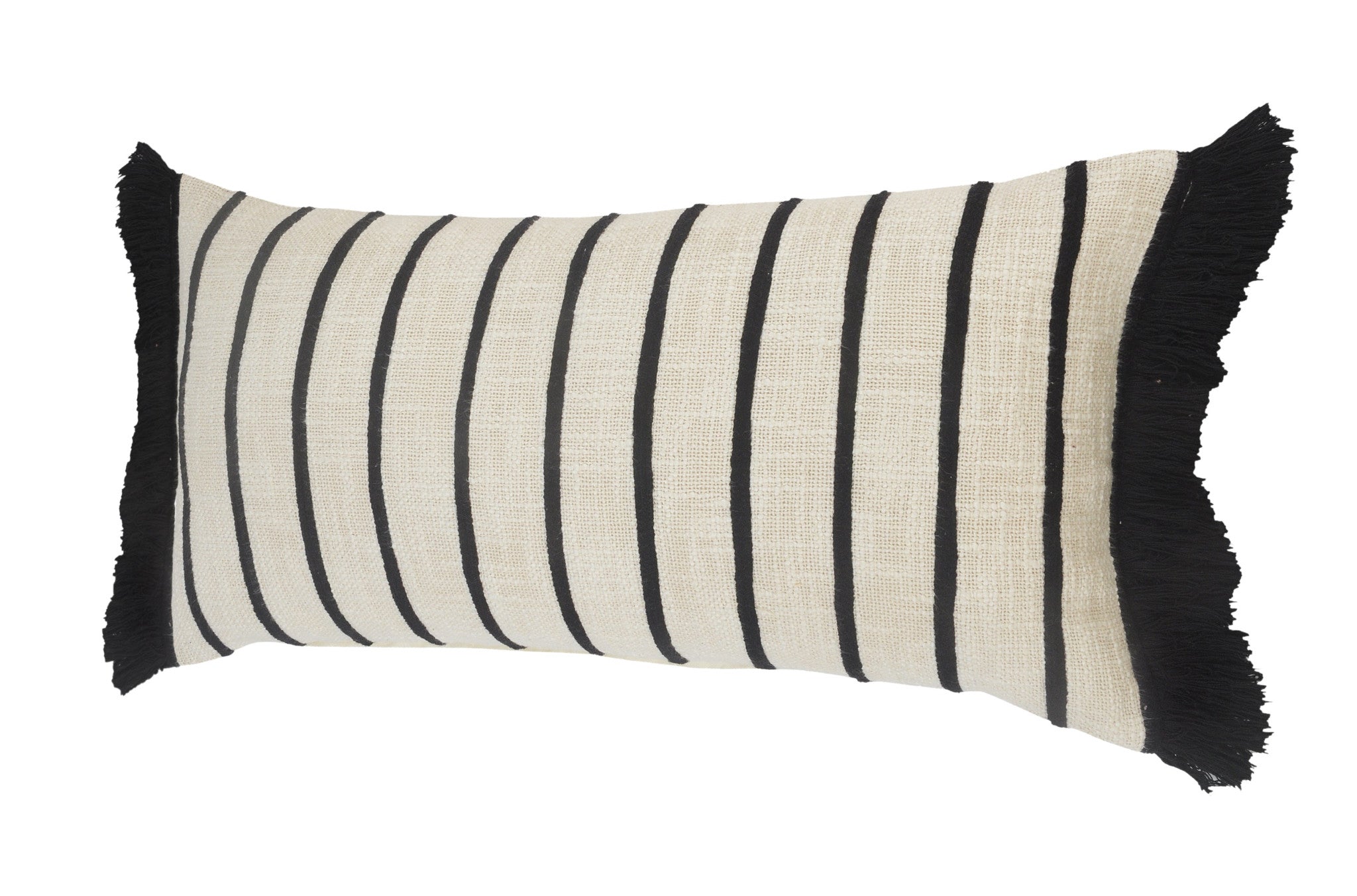 12" X 28" Ivory And Black 100% Cotton Striped Zippered Pillow