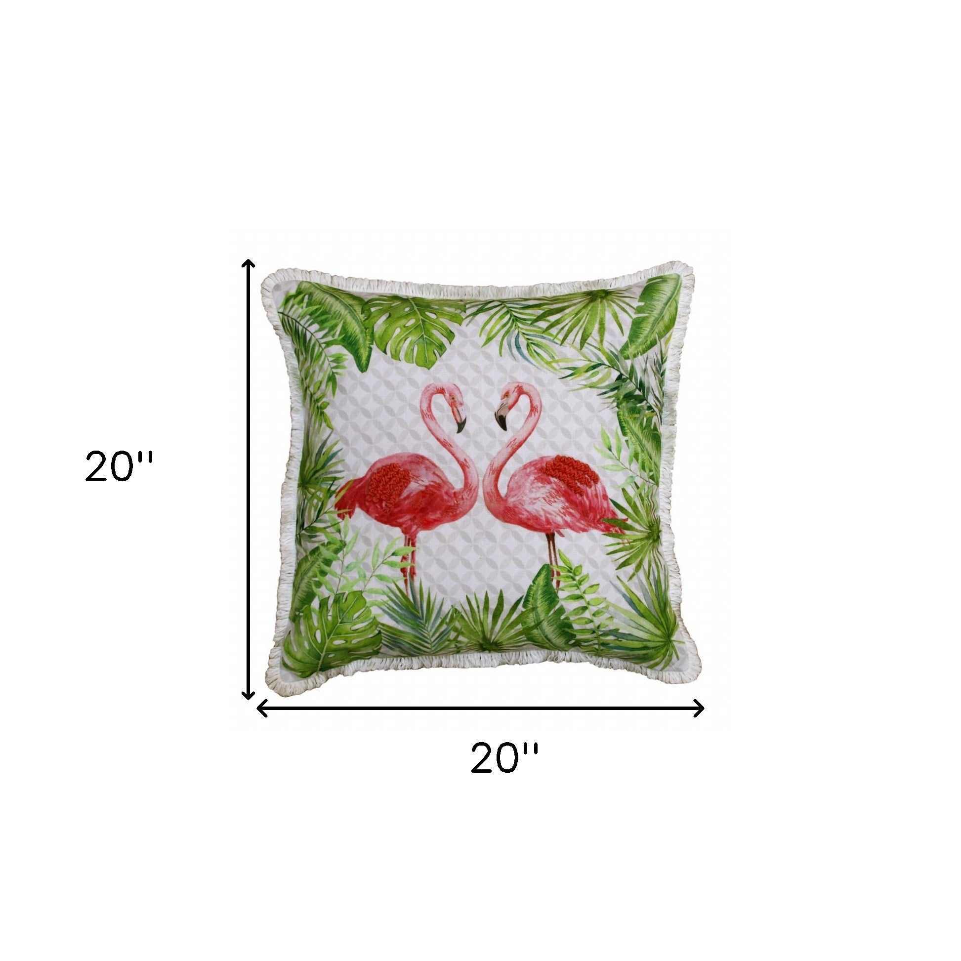 20" X 20" Coral Pink And Green Bird Polyester Animal Print Zippered Pillow