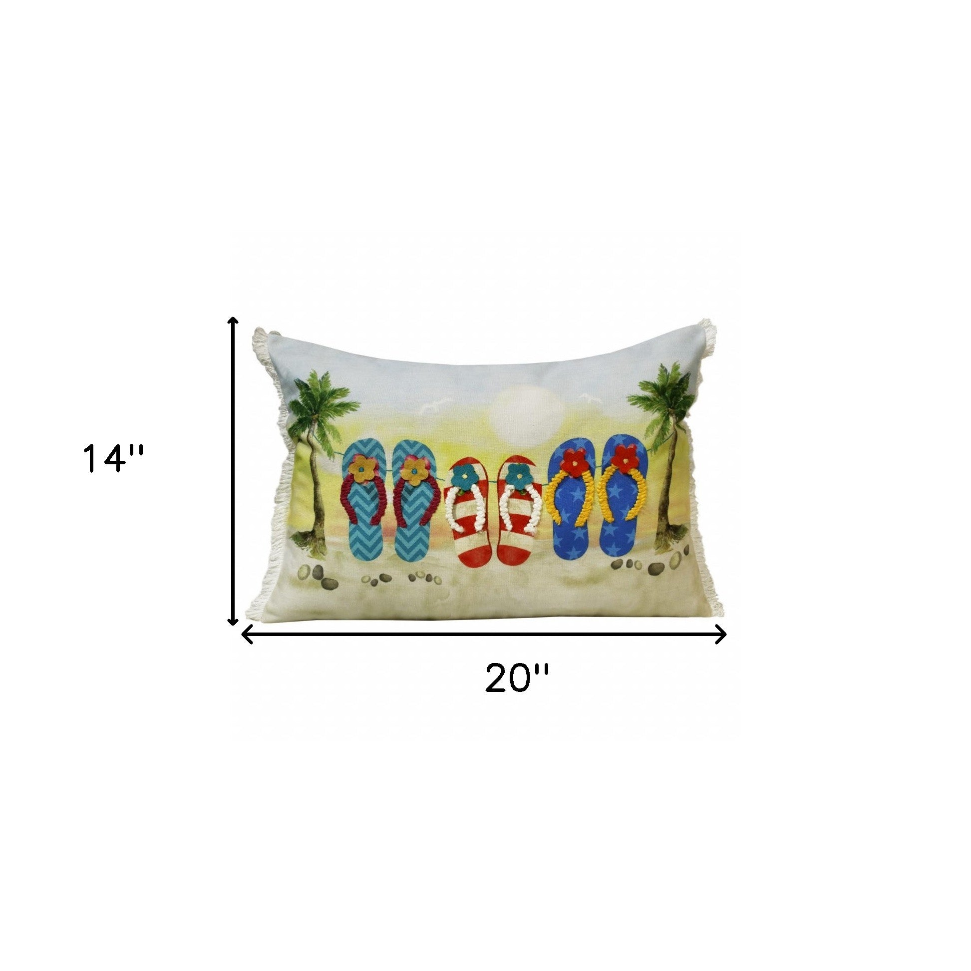 14" X 20" Blue Red Green And Off-White Polyester Tropical Zippered Pillow