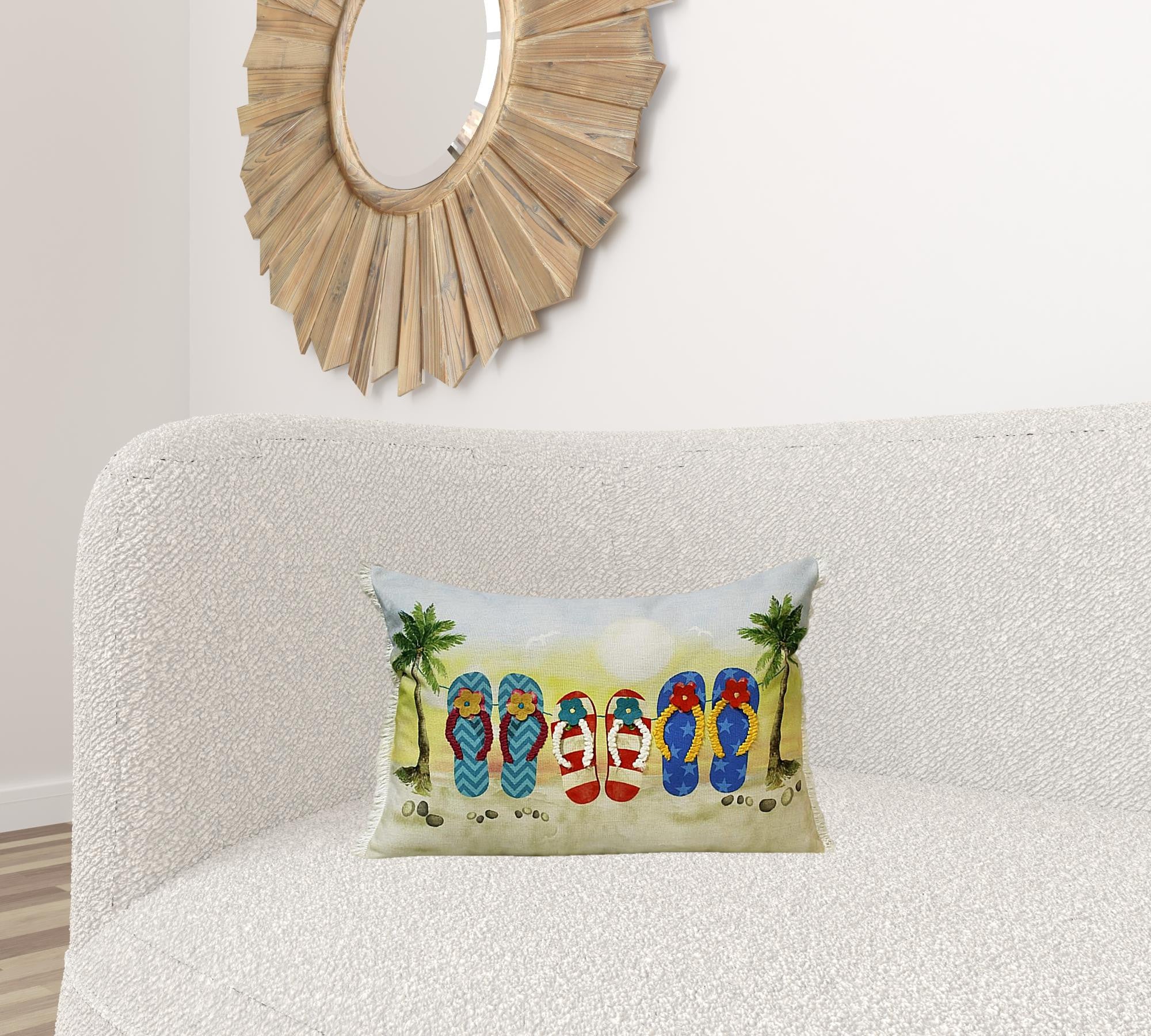 14" X 20" Blue Red Green And Off-White Polyester Tropical Zippered Pillow