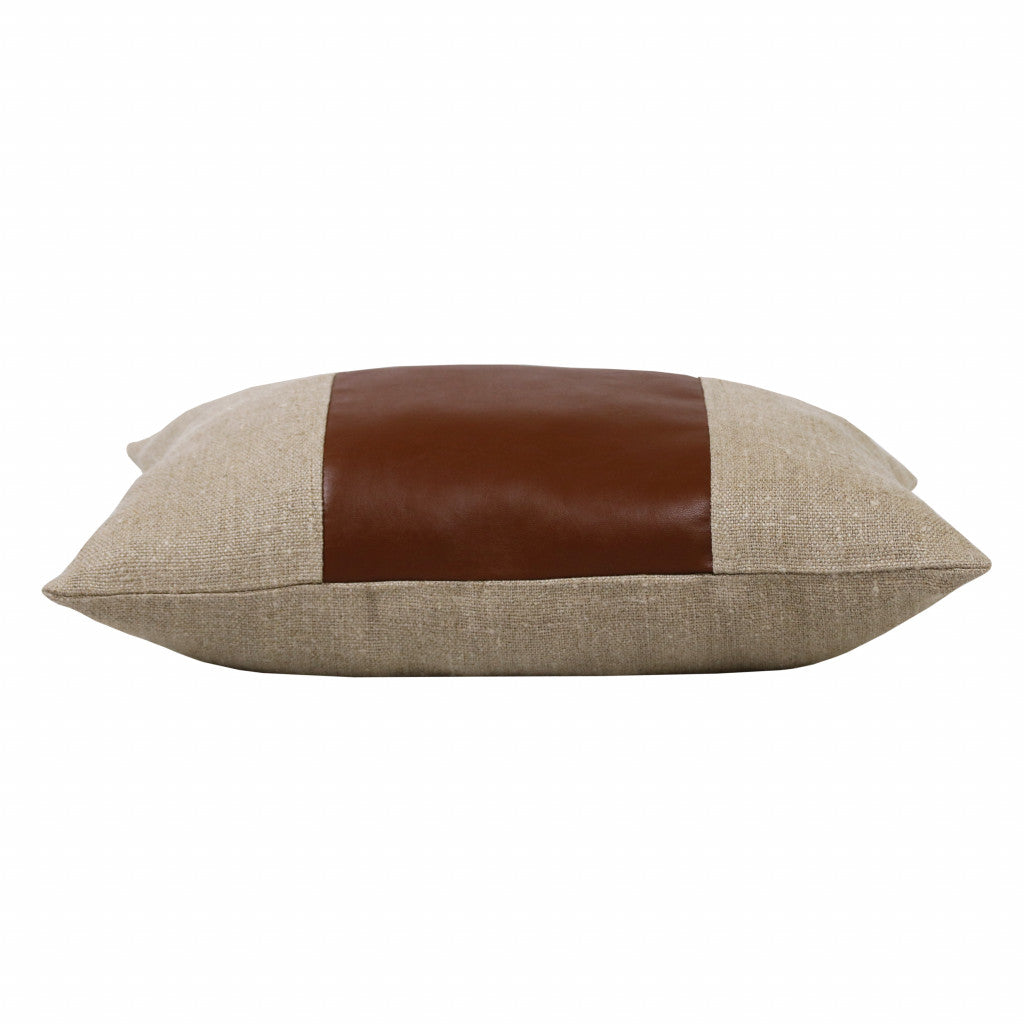 14" X 20" Tan And Brown Linen Striped Zippered Pillow