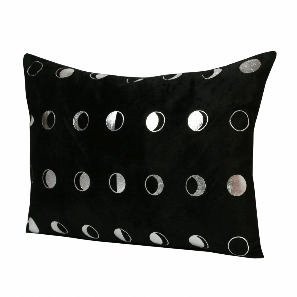 14" X 20" Black And Silver Polyester Geometric Zippered Pillow