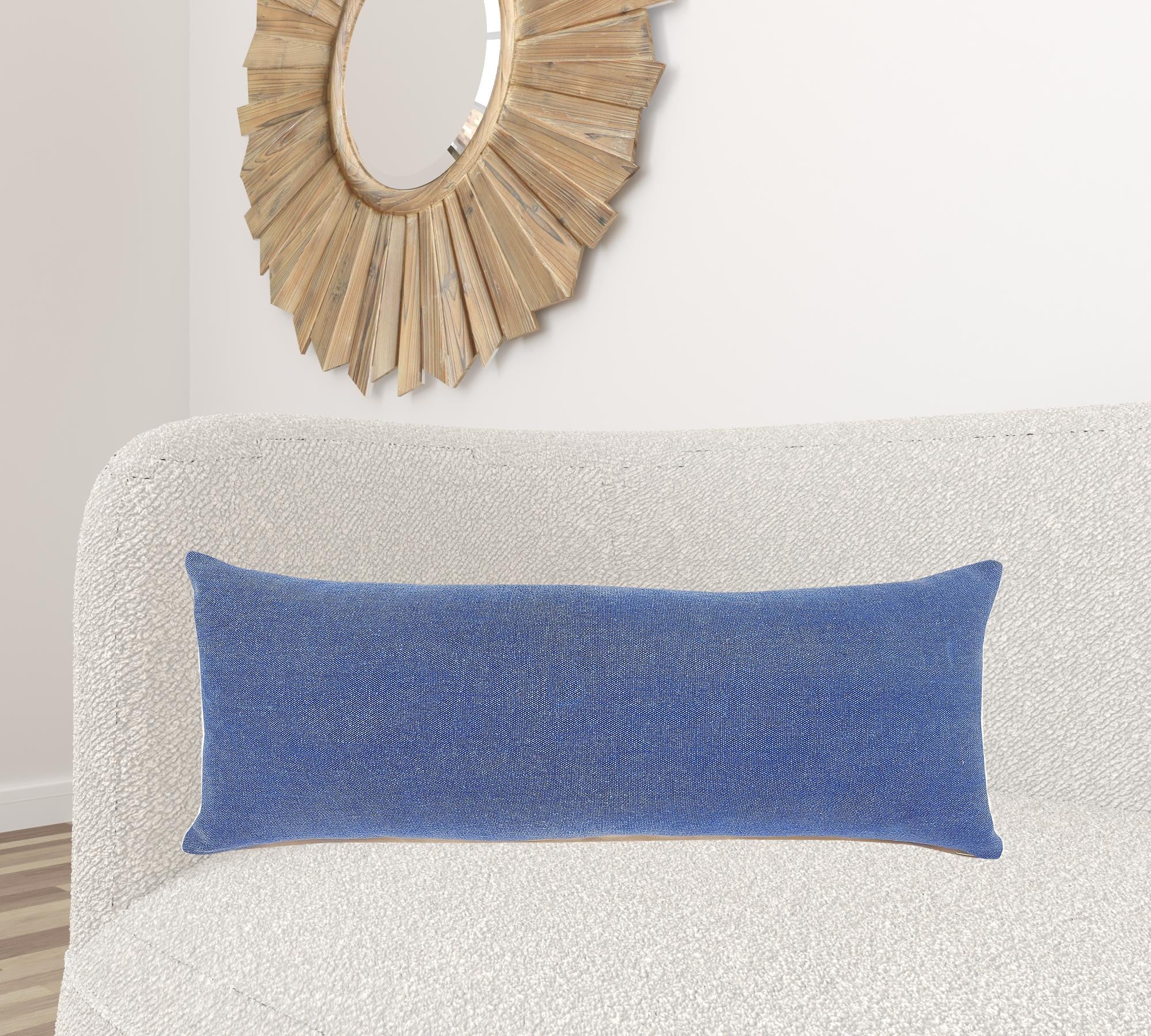 14" X 36" Classic Blue 100% Cotton Zippered Pillow