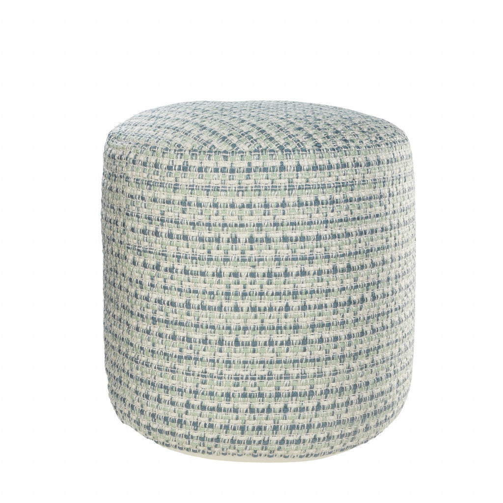 20" Blue Polyester Round Geometric Indoor Outdoor Pouf Ottoman