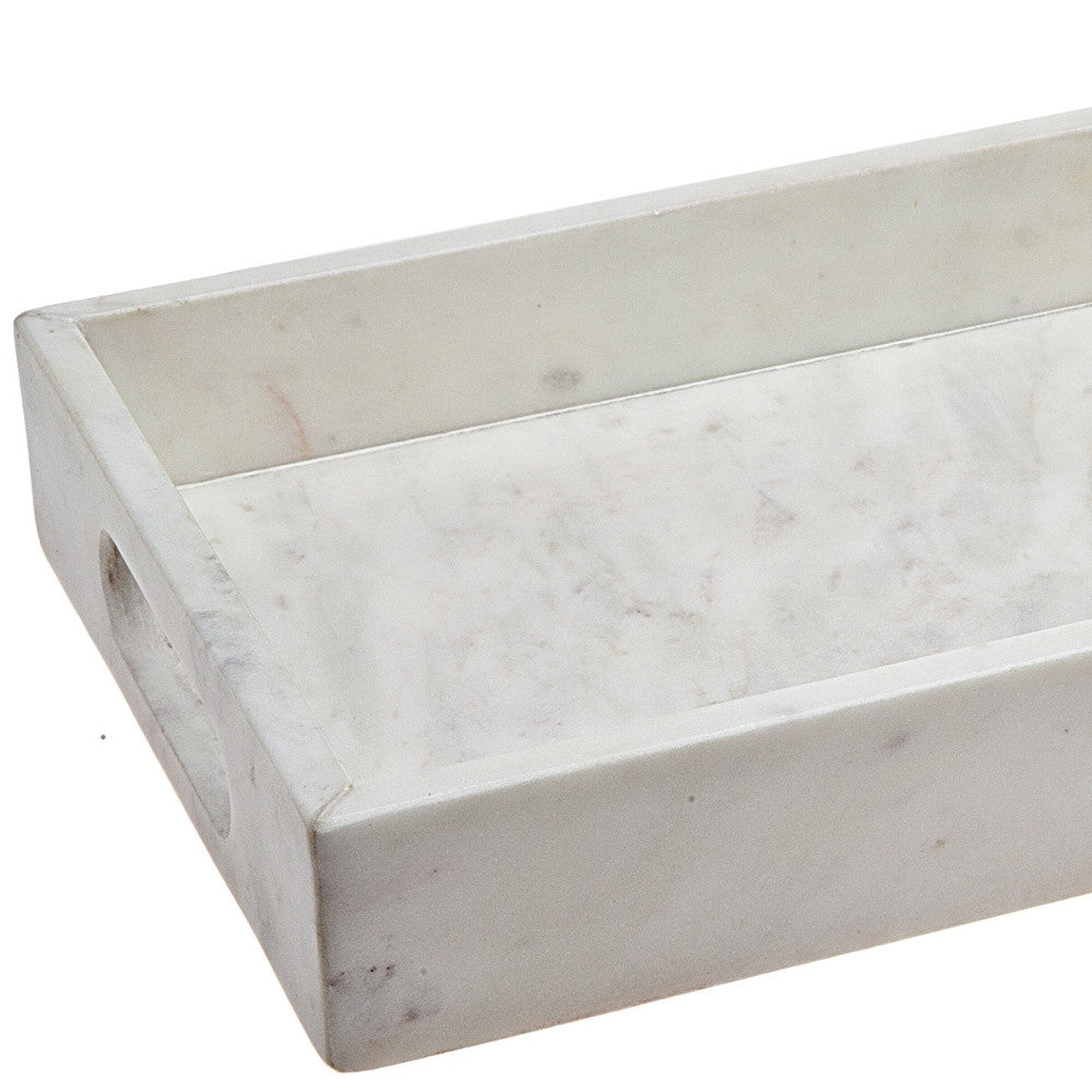 14" Gray Rectangular Marble Serving Tray With Handles