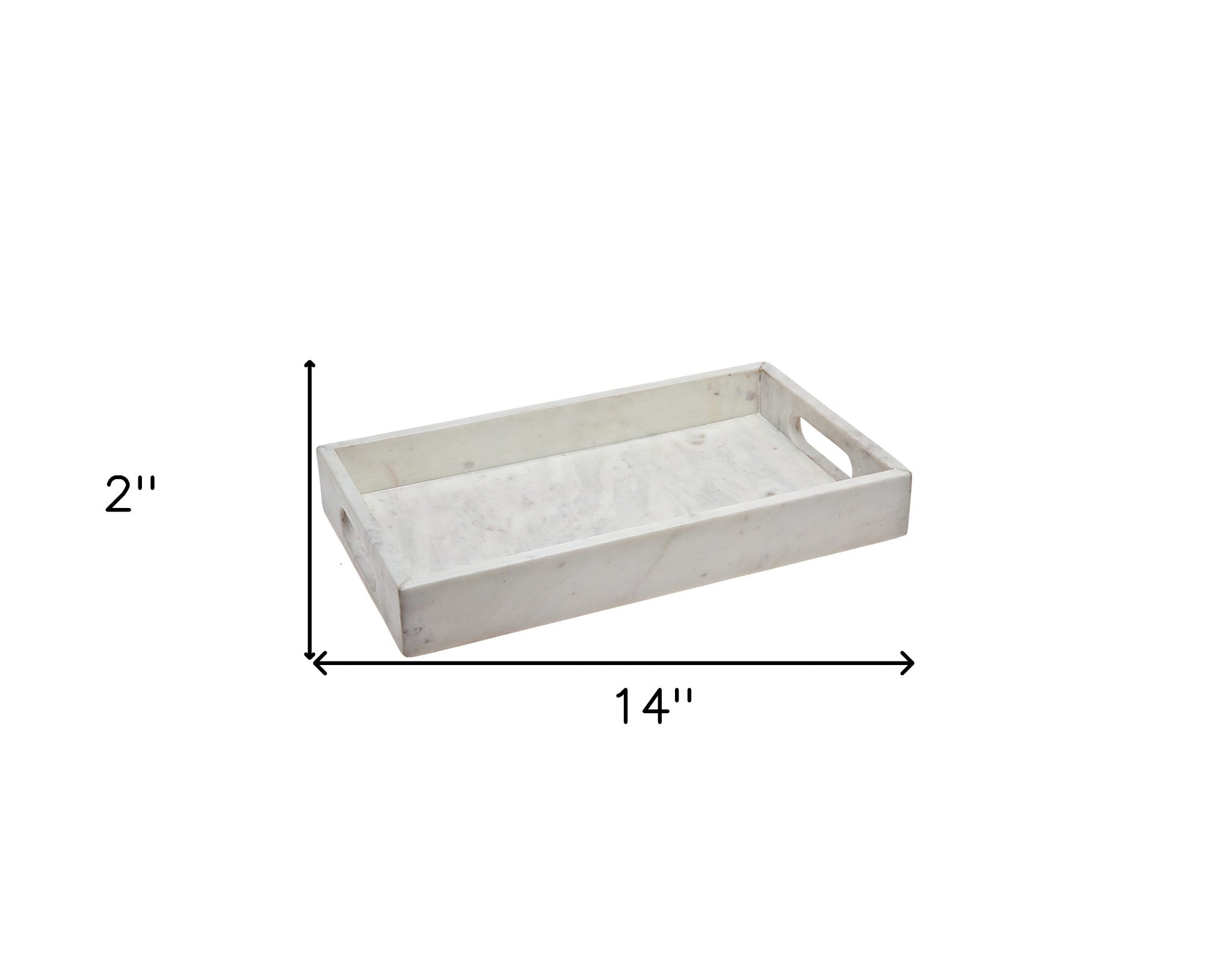 14" Gray Rectangular Marble Serving Tray With Handles