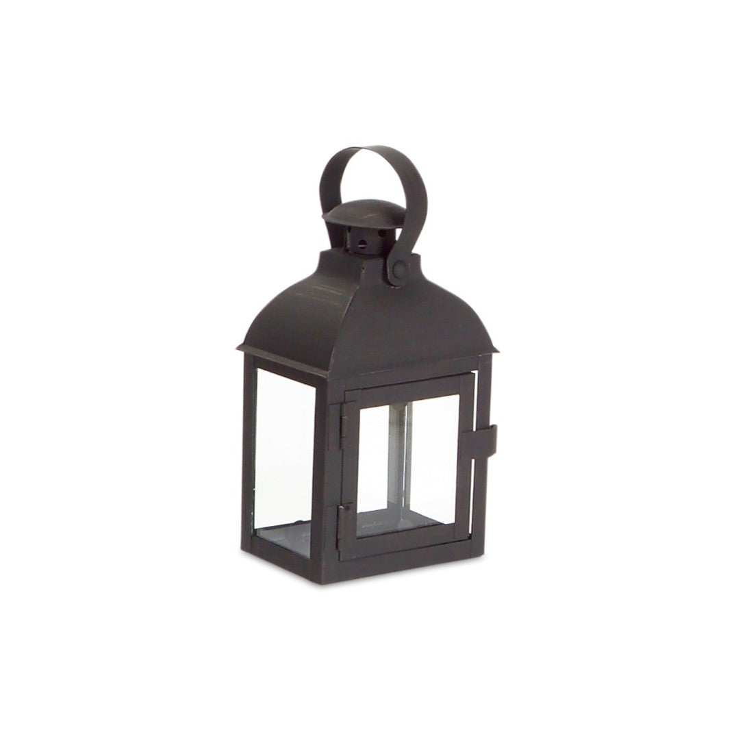 Set of Three Clear and Black Glass and Metal Floor Lantern Candle Holders