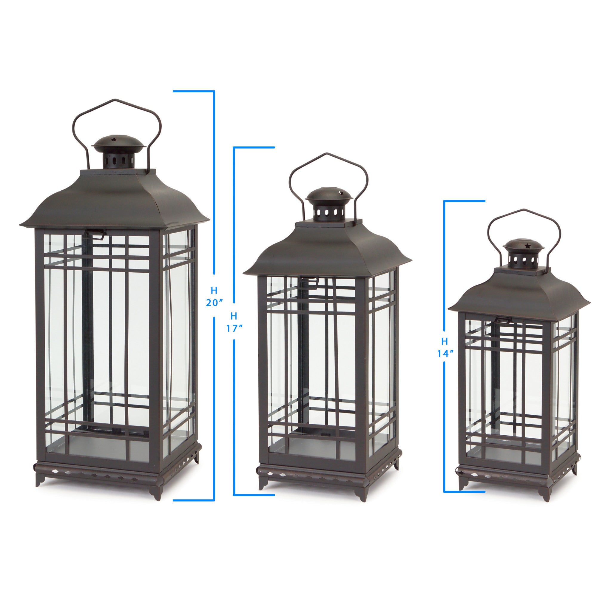 Set Of Three Black Flameless Floor Lantern Candle Holder