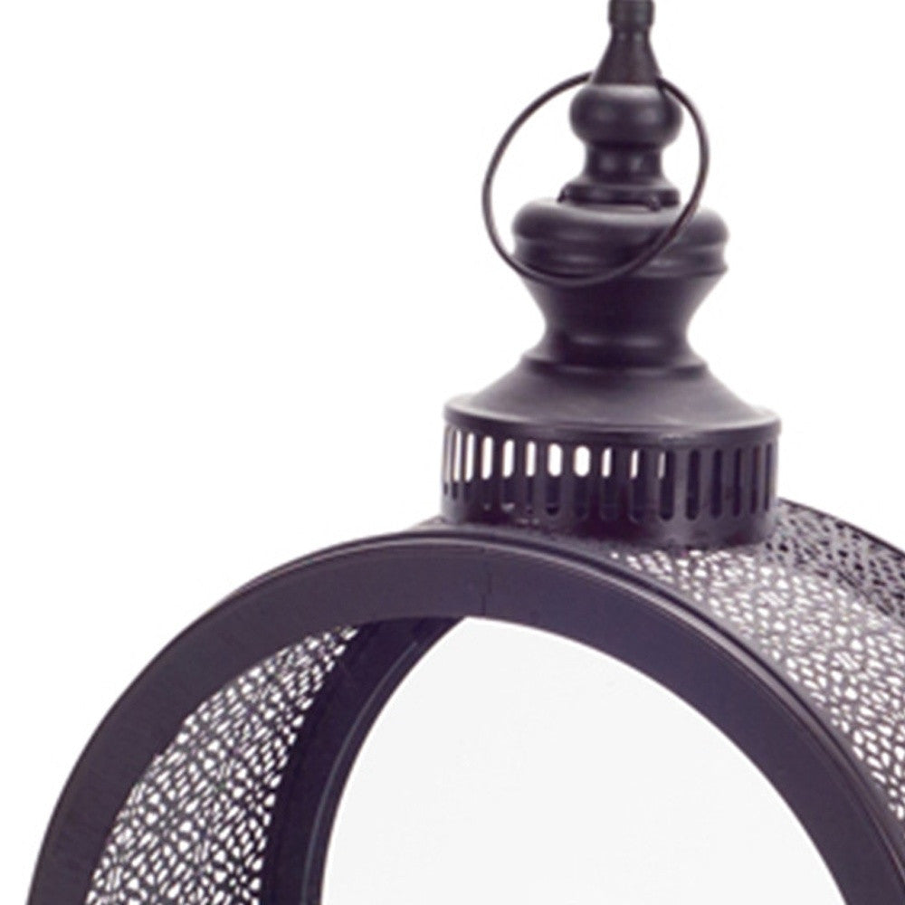 18" Black Metal Ornate Centerpiece Lantern Candle Holder