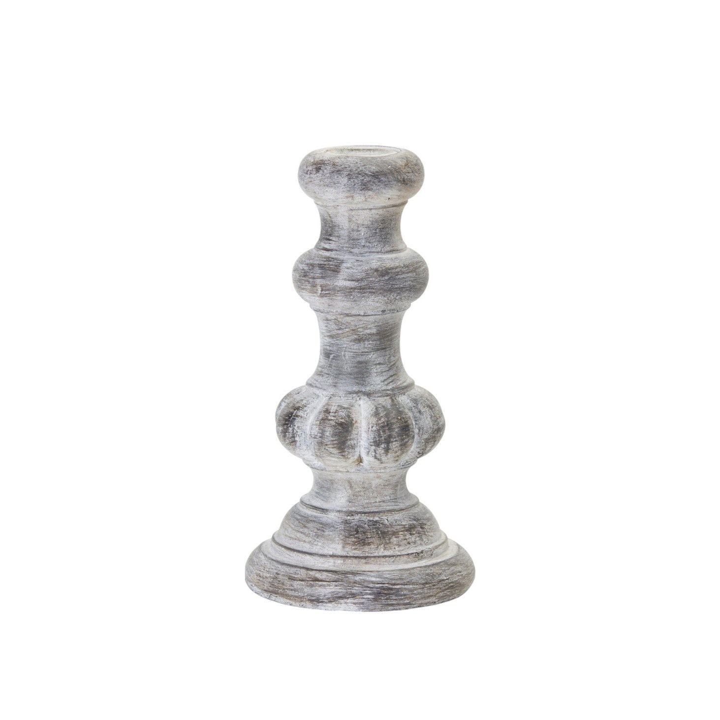 Set of Four White Washed Resin Tabletop Candle Sticks