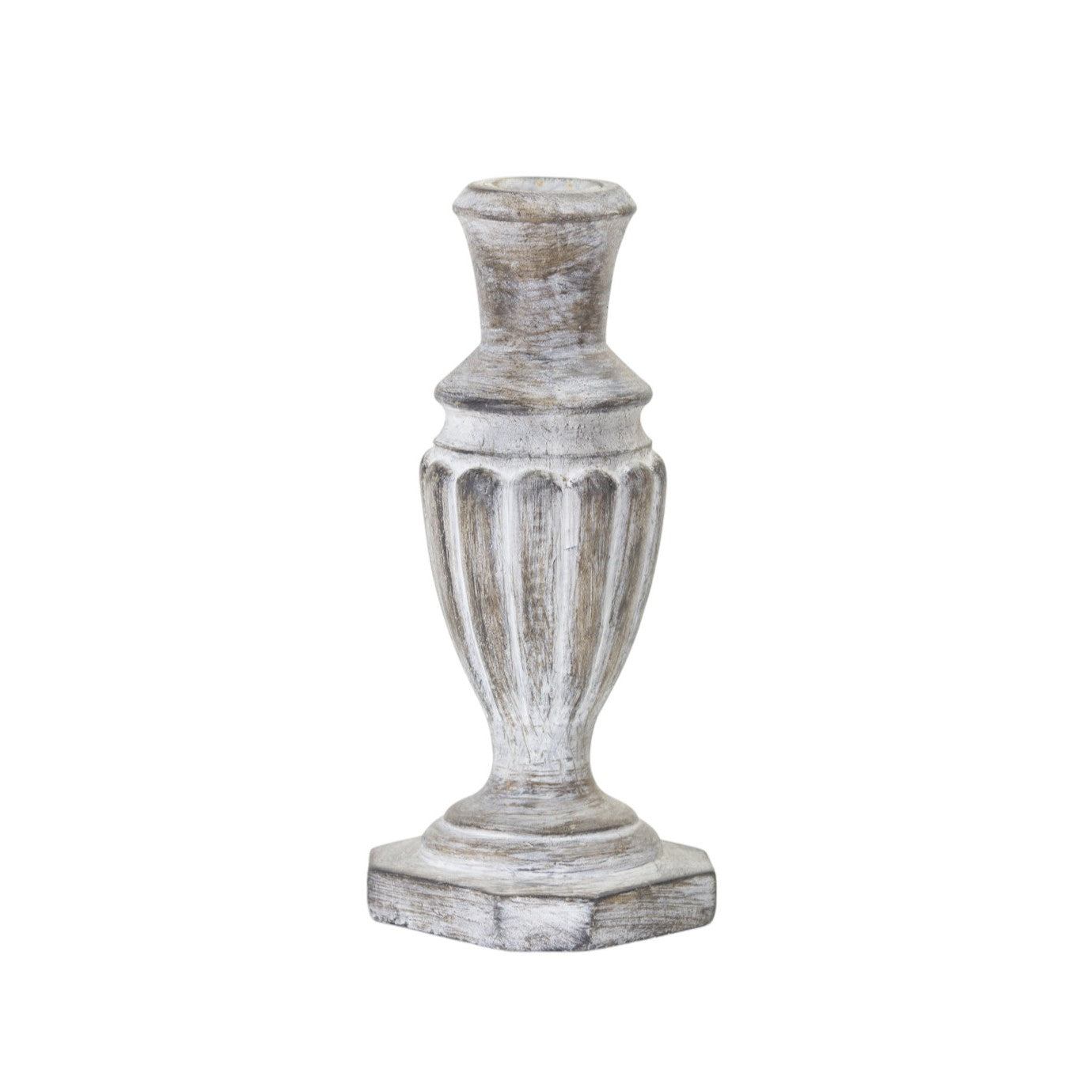 Set of Four White Washed Resin Tabletop Candle Sticks