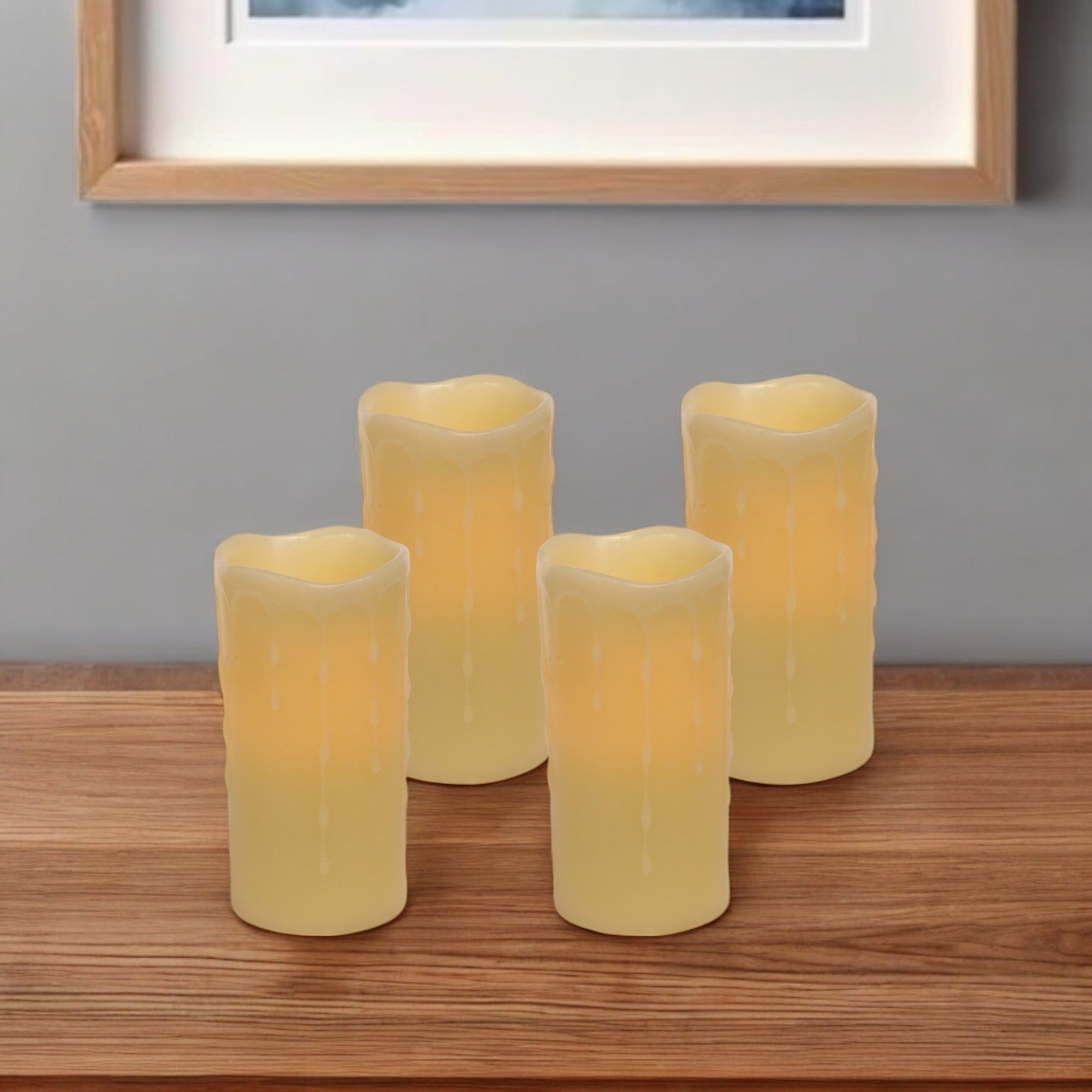 Set of Four Yellow Flameless Pillar Candle