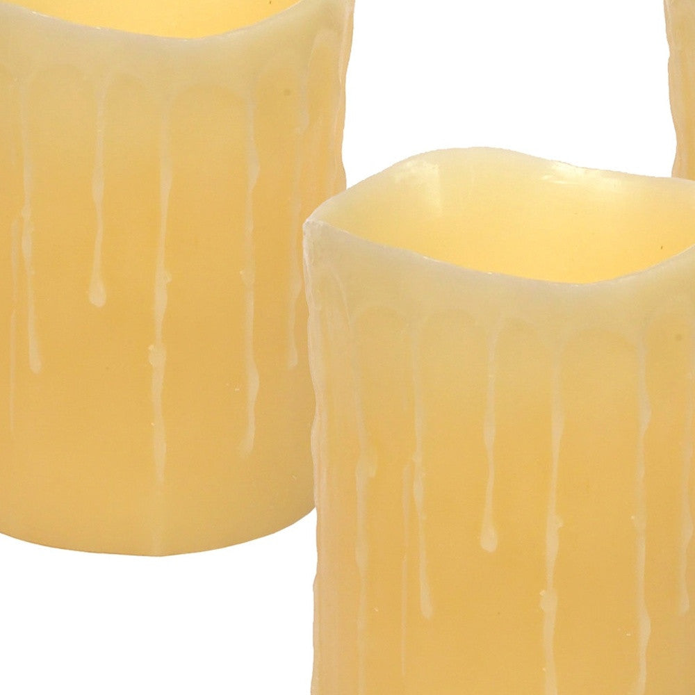 Set of Three Yellow Flameless Pillar Candle