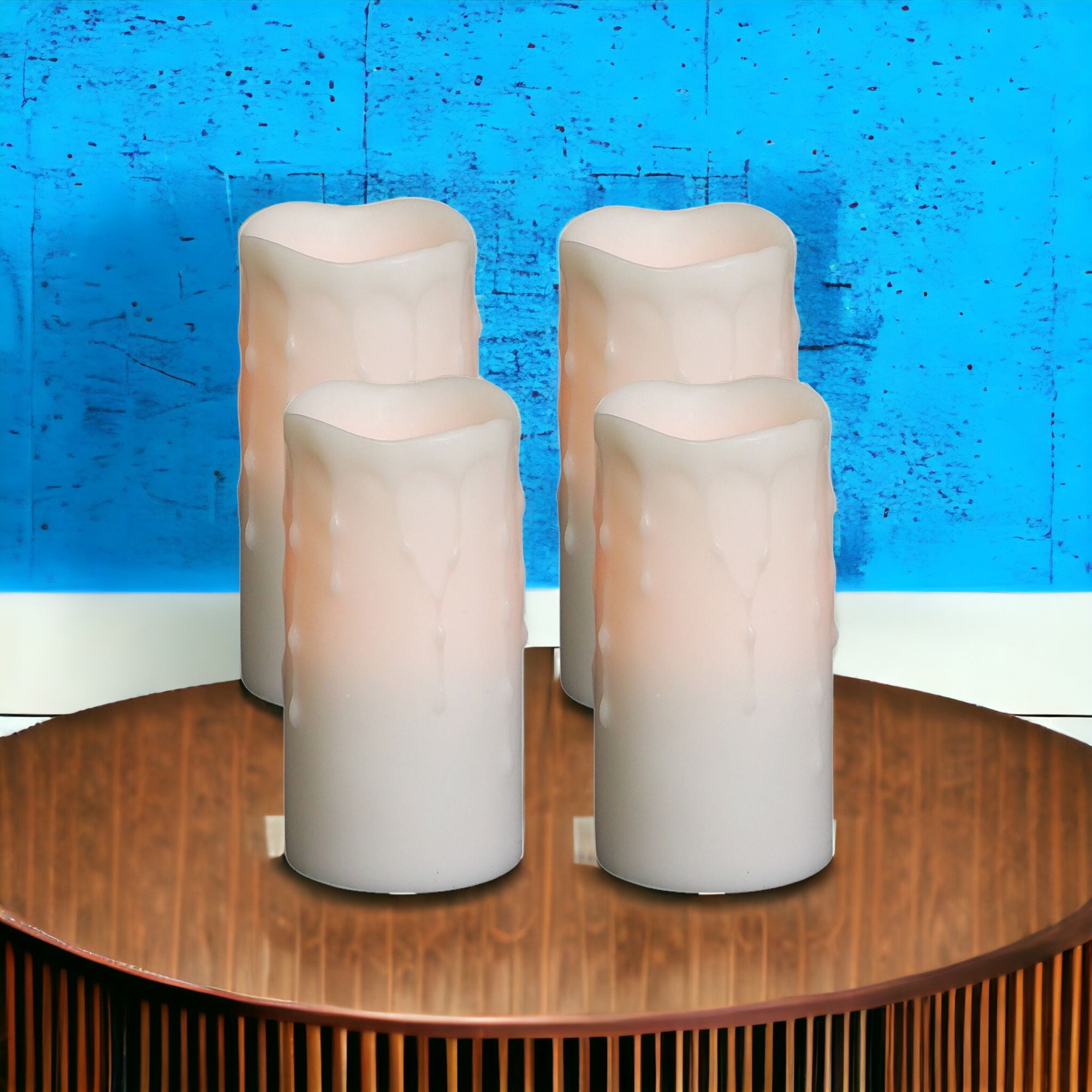 Set of Four White Flameless Pillar Candle