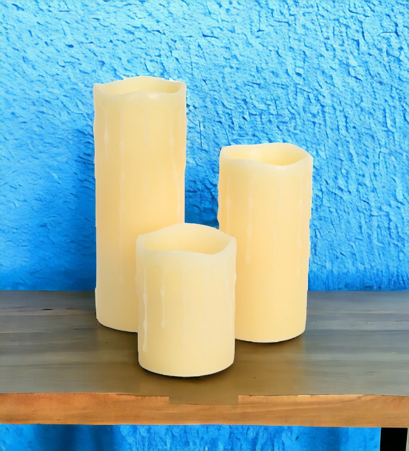 Set of Three Yellow Flameless Pillar Candle