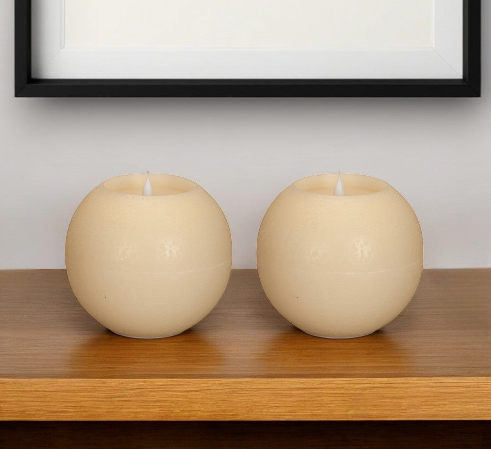 Set of Two Beige Round Flameless Designer Candle