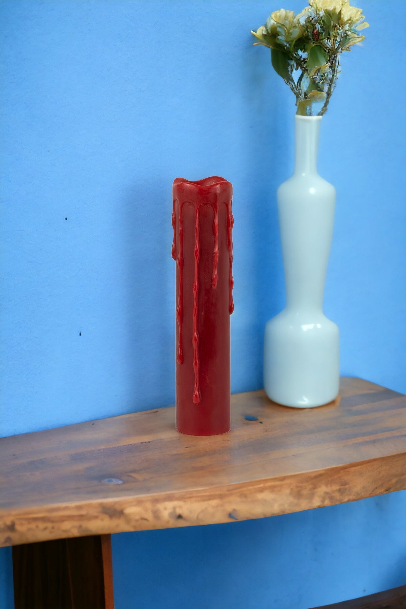 Set of Two Red Flameless Pillar Candle