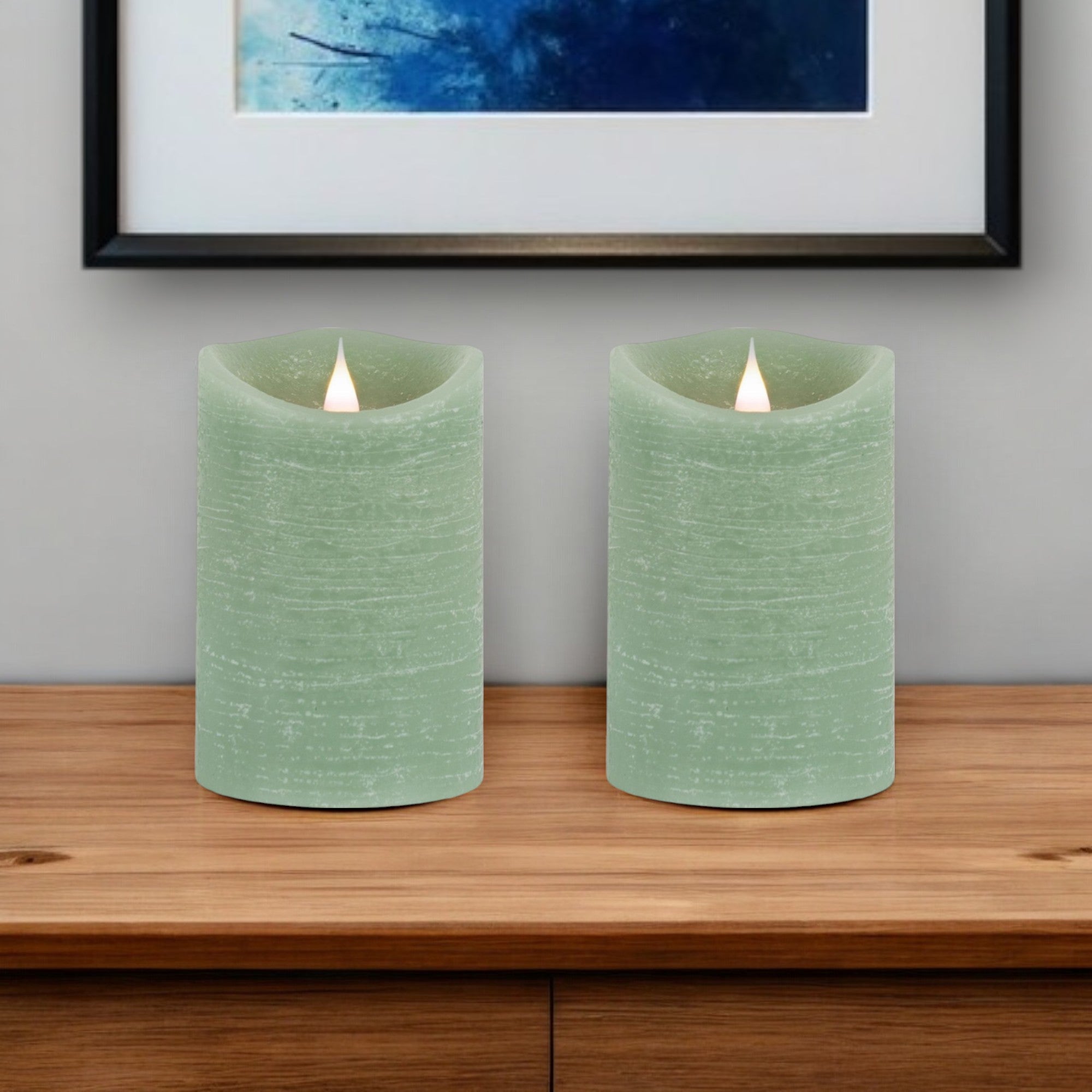 Set of Two Green Flameless Designer Candle