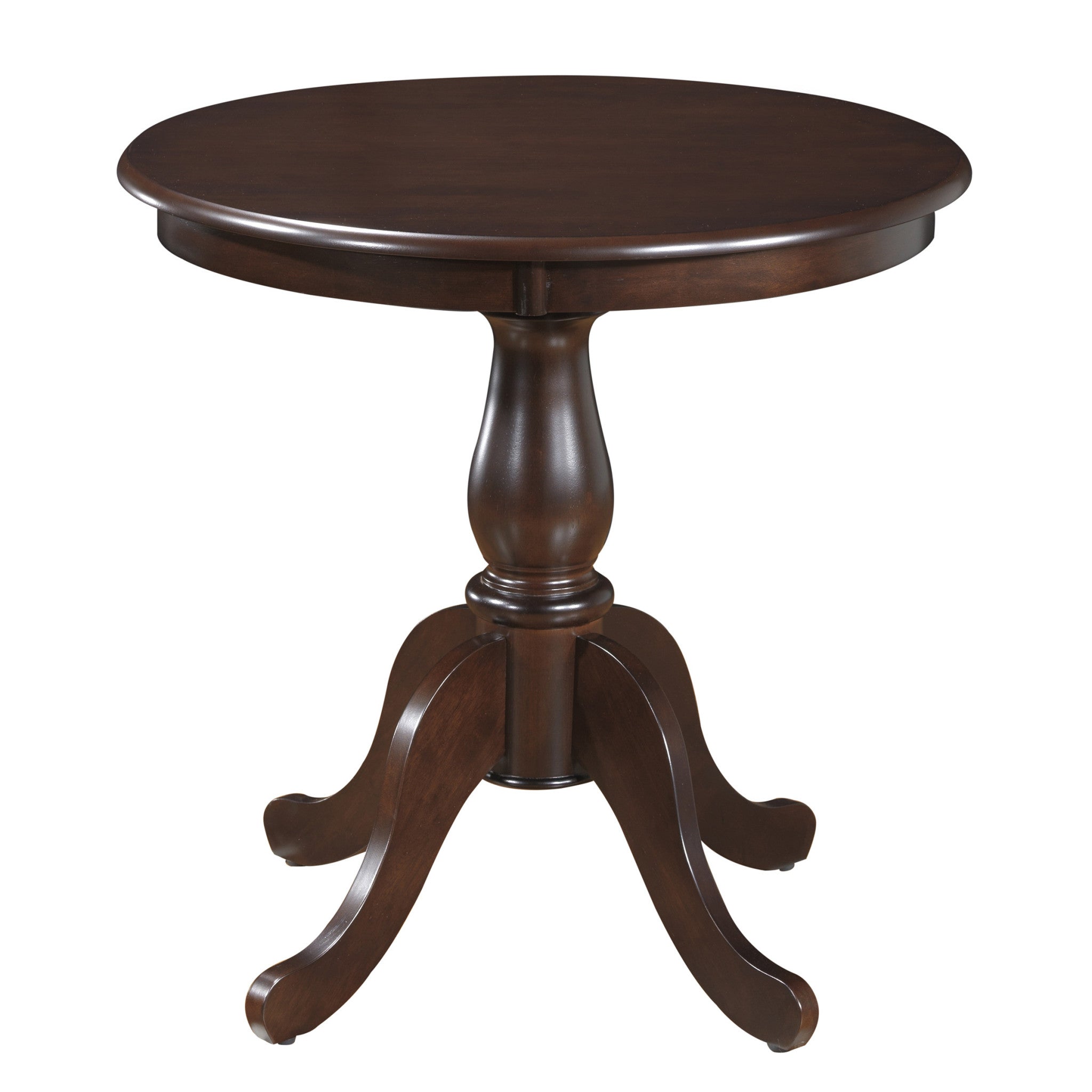 30" Dark Brown Round Turned Pedestal Base Wood Dining Table