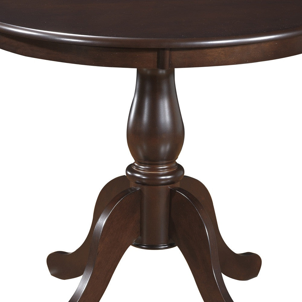 36" Espresso Brown Round Turned Pedestal Base Wood Dining Table