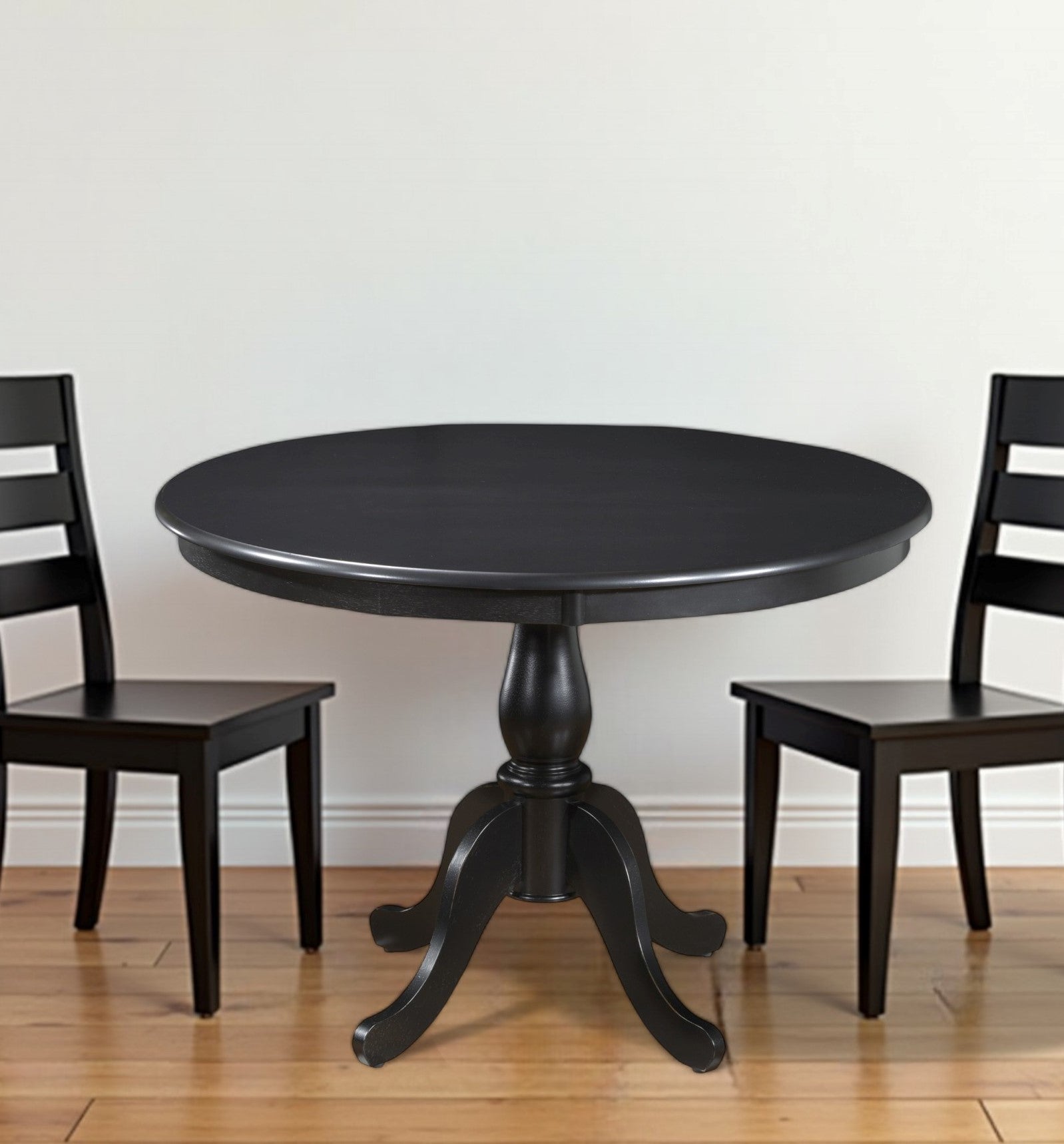 42" Black Rounded Solid Manufactured Wood And Solid Wood Pedestal Base Dining Table