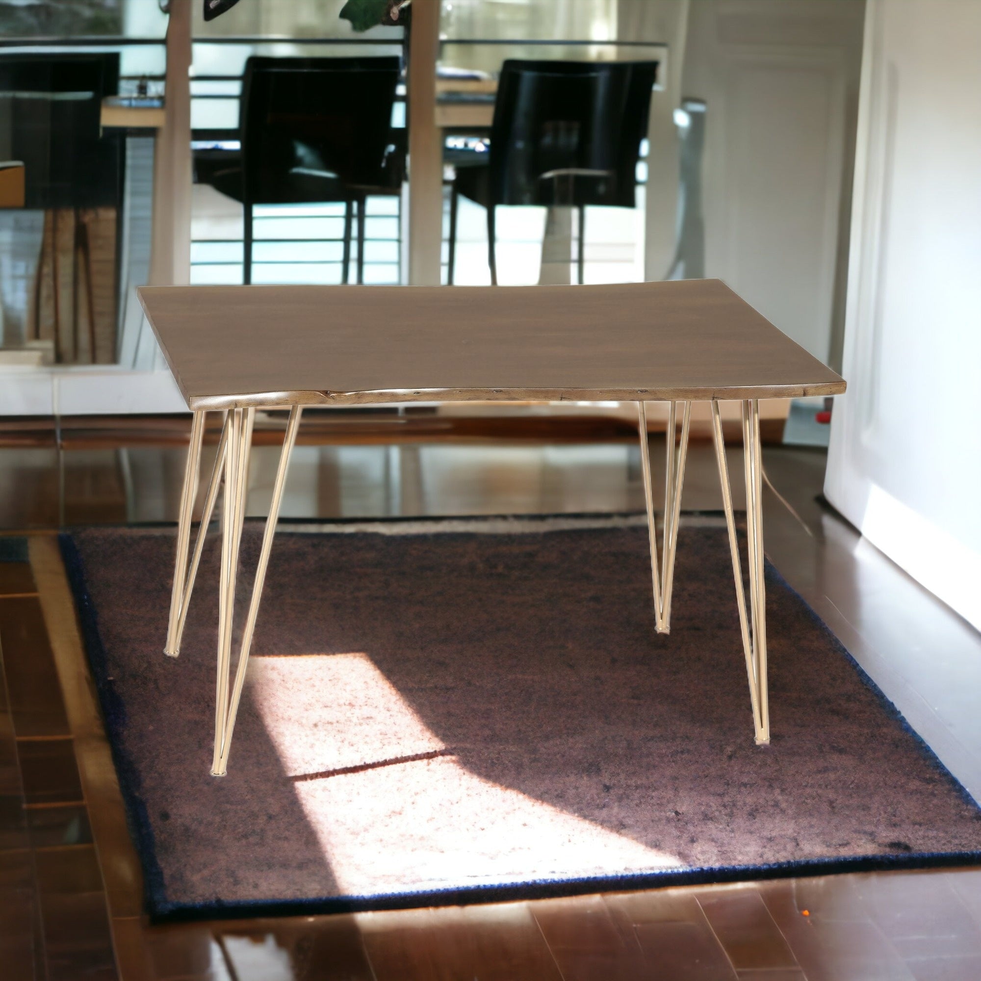 48" Brown and Gold Solid Wood and Iron Dining Table