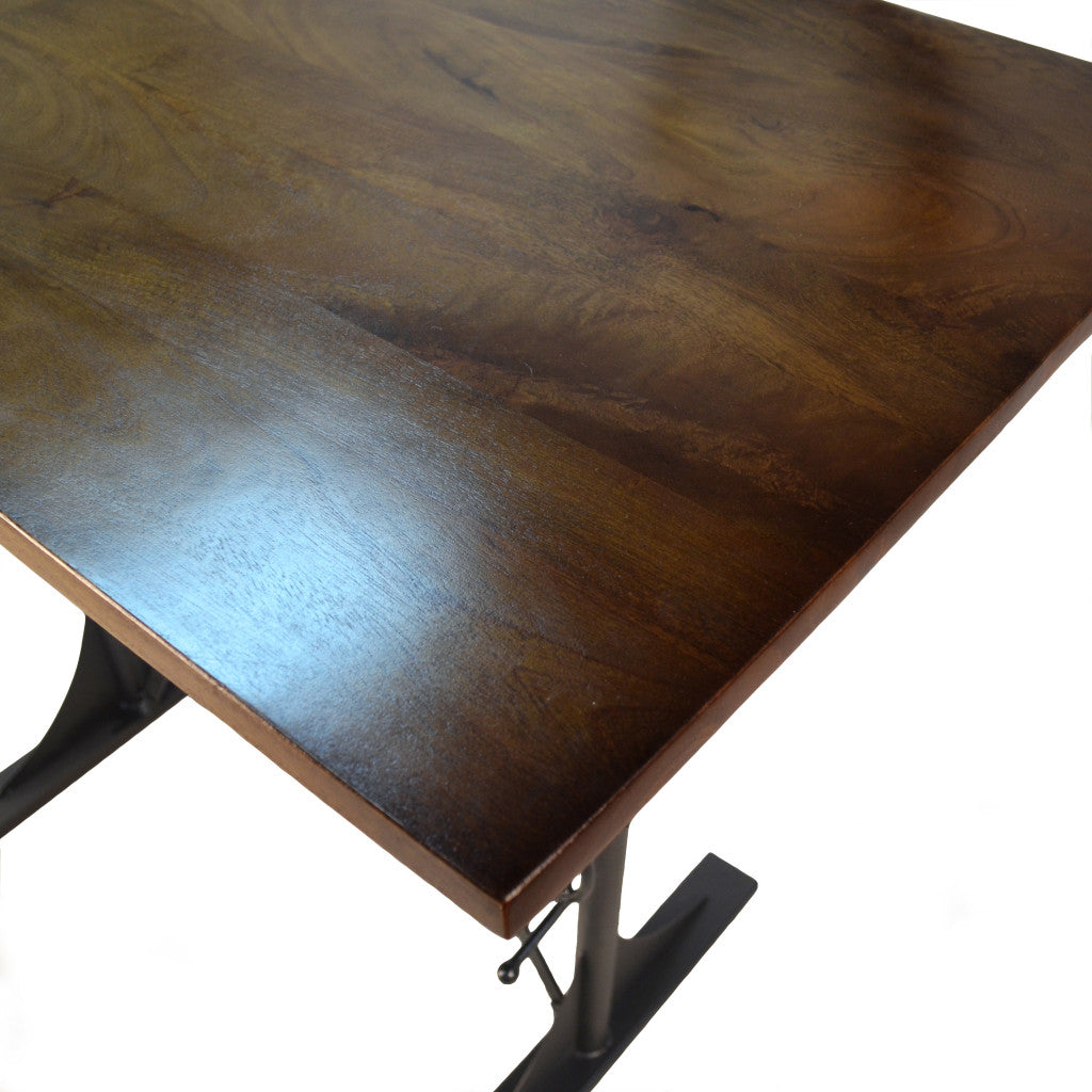 30" Brown and Black Solid Wood and Iron Trestle Base Dining Table