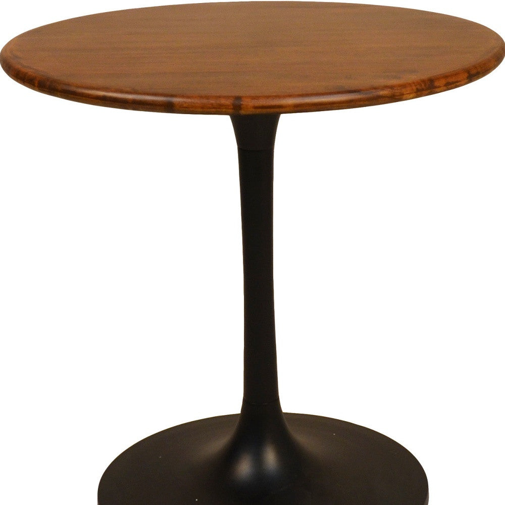 30" Brown and Black Rounded Solid Wood and Iron Pedestal Base Dining Table