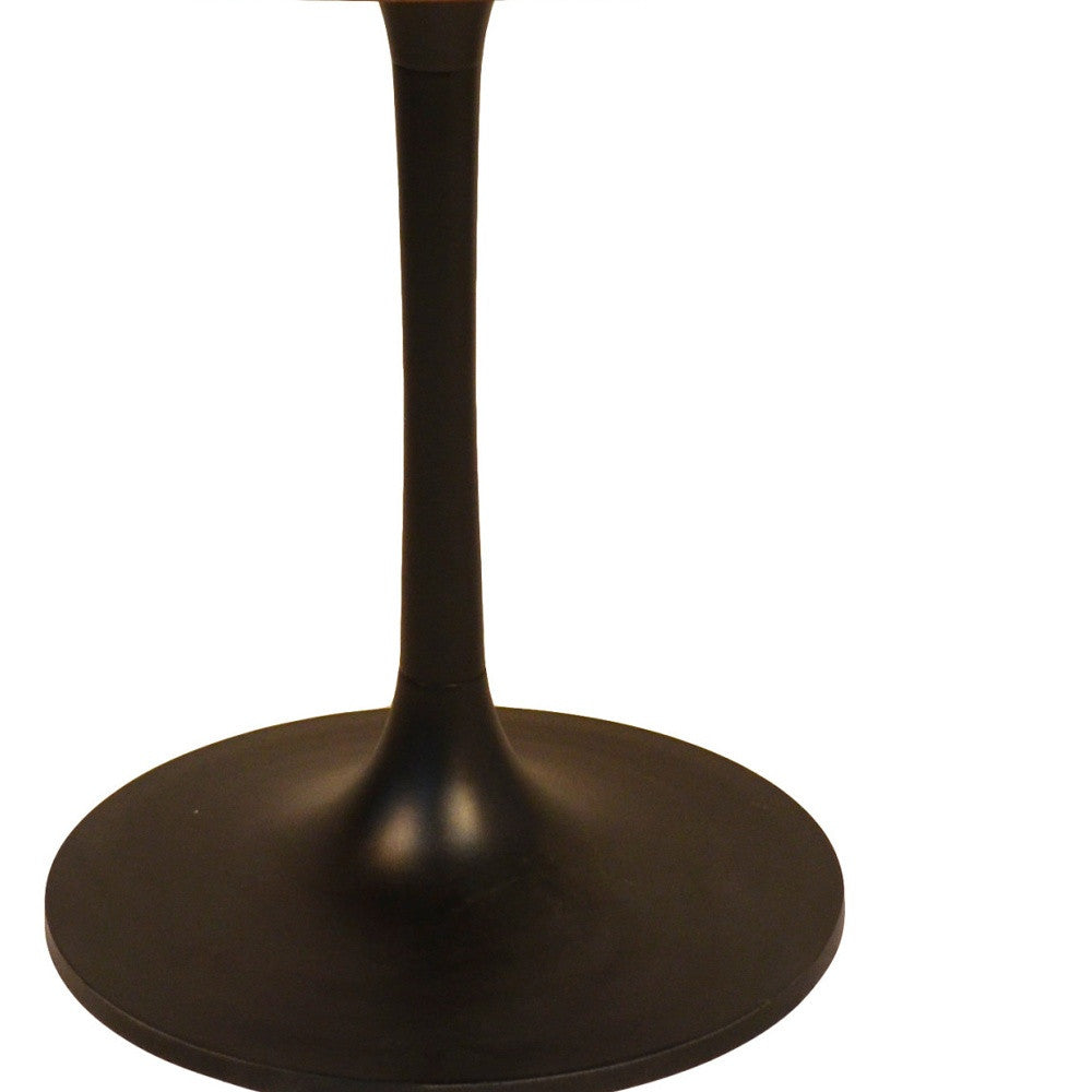 36" Brown and Black Rounded Solid Wood and Iron Pedestal Base Dining Table