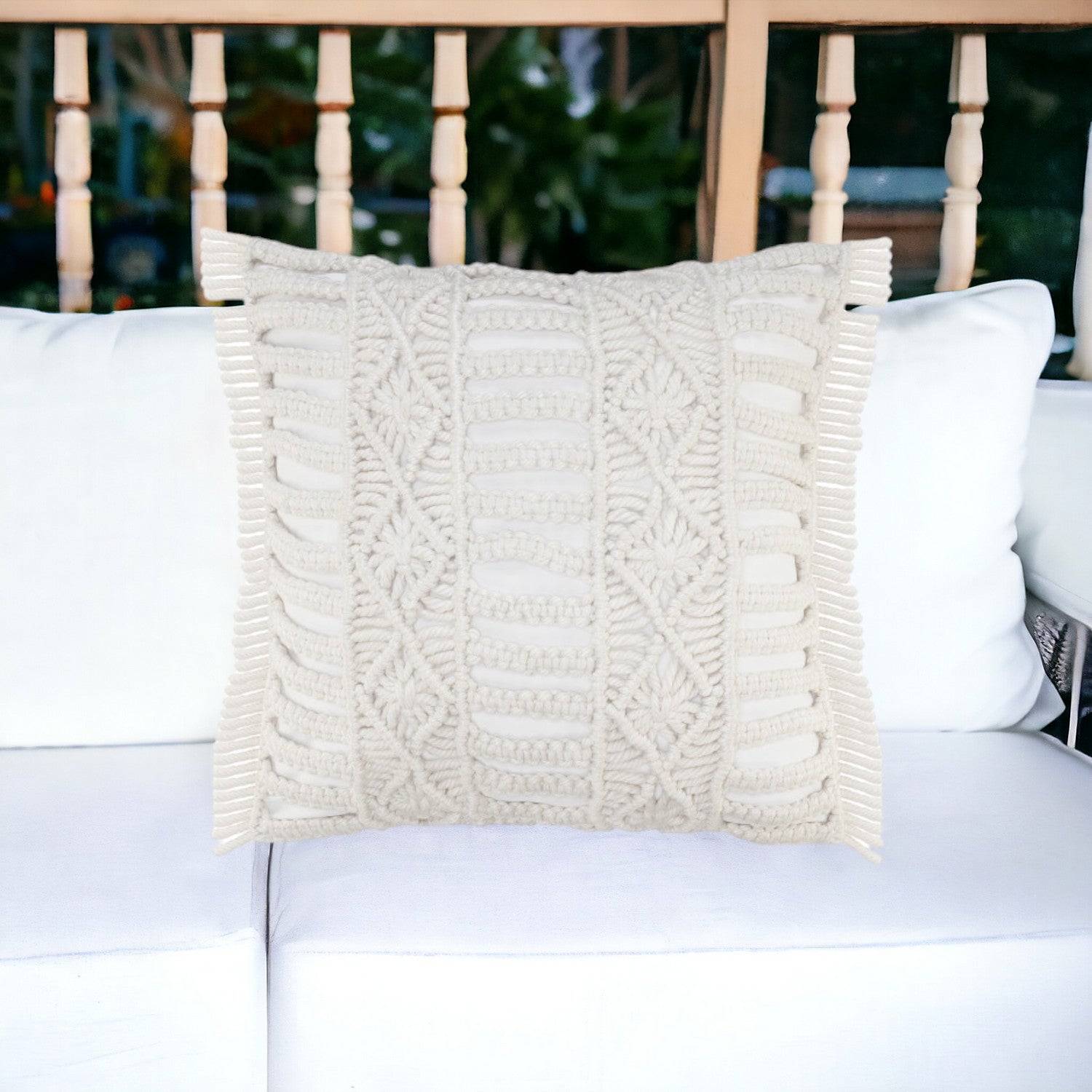 24" X 24" White Zippered Tropical Indoor Outdoor Throw Pillow