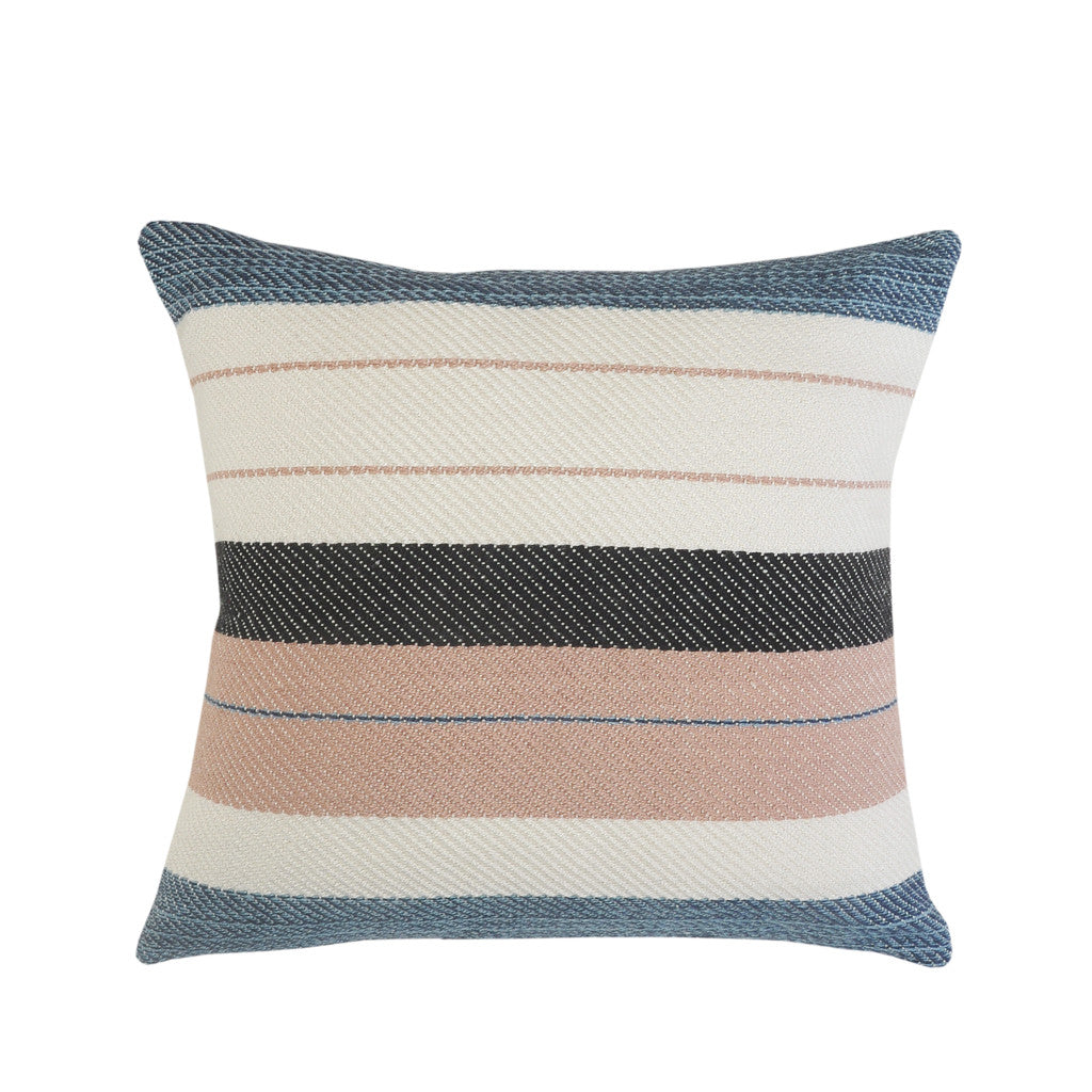 24" X 24" White Zippered Striped Indoor Outdoor Throw Pillow