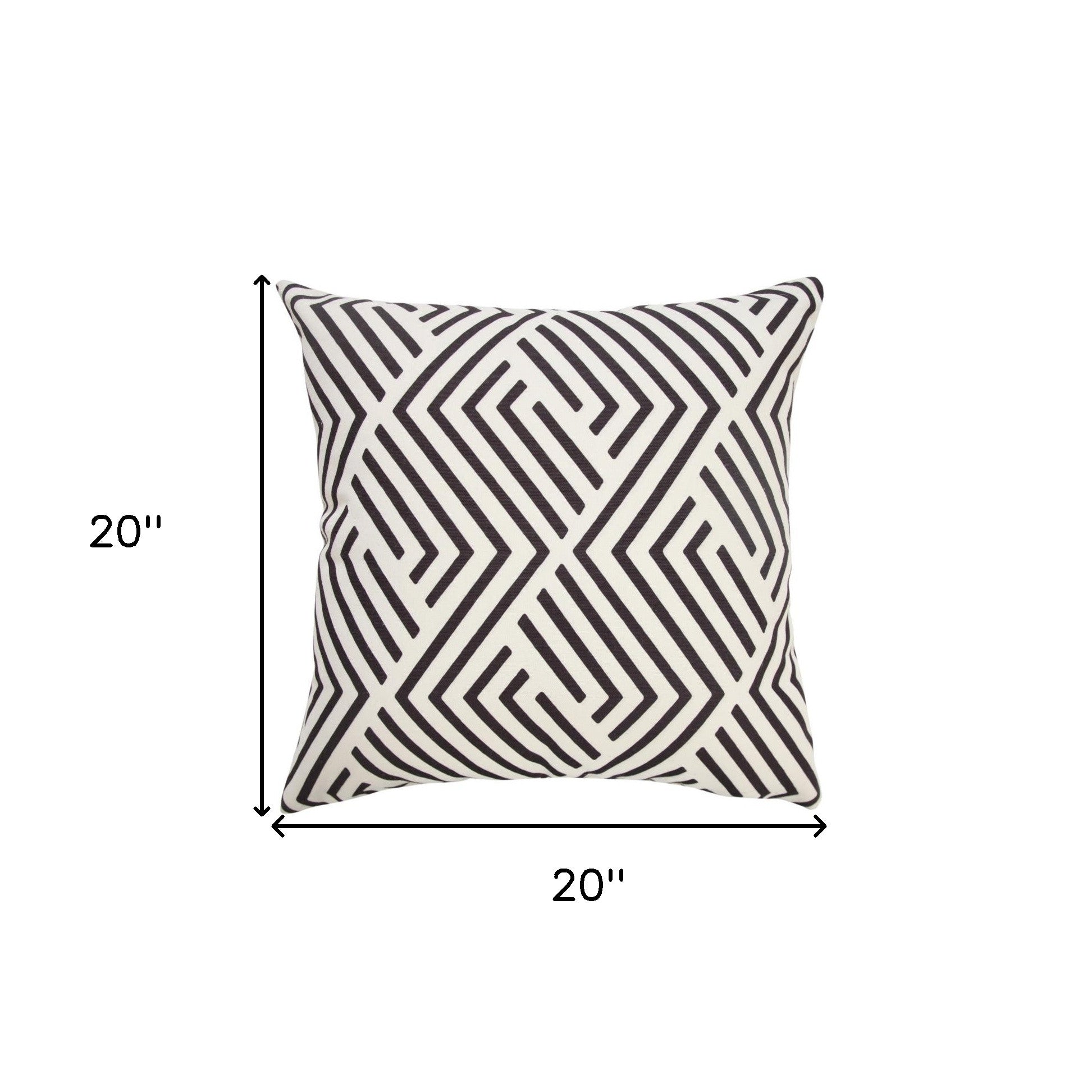 20" X 20" Black Zippered Geometric Indoor Outdoor Throw Pillow