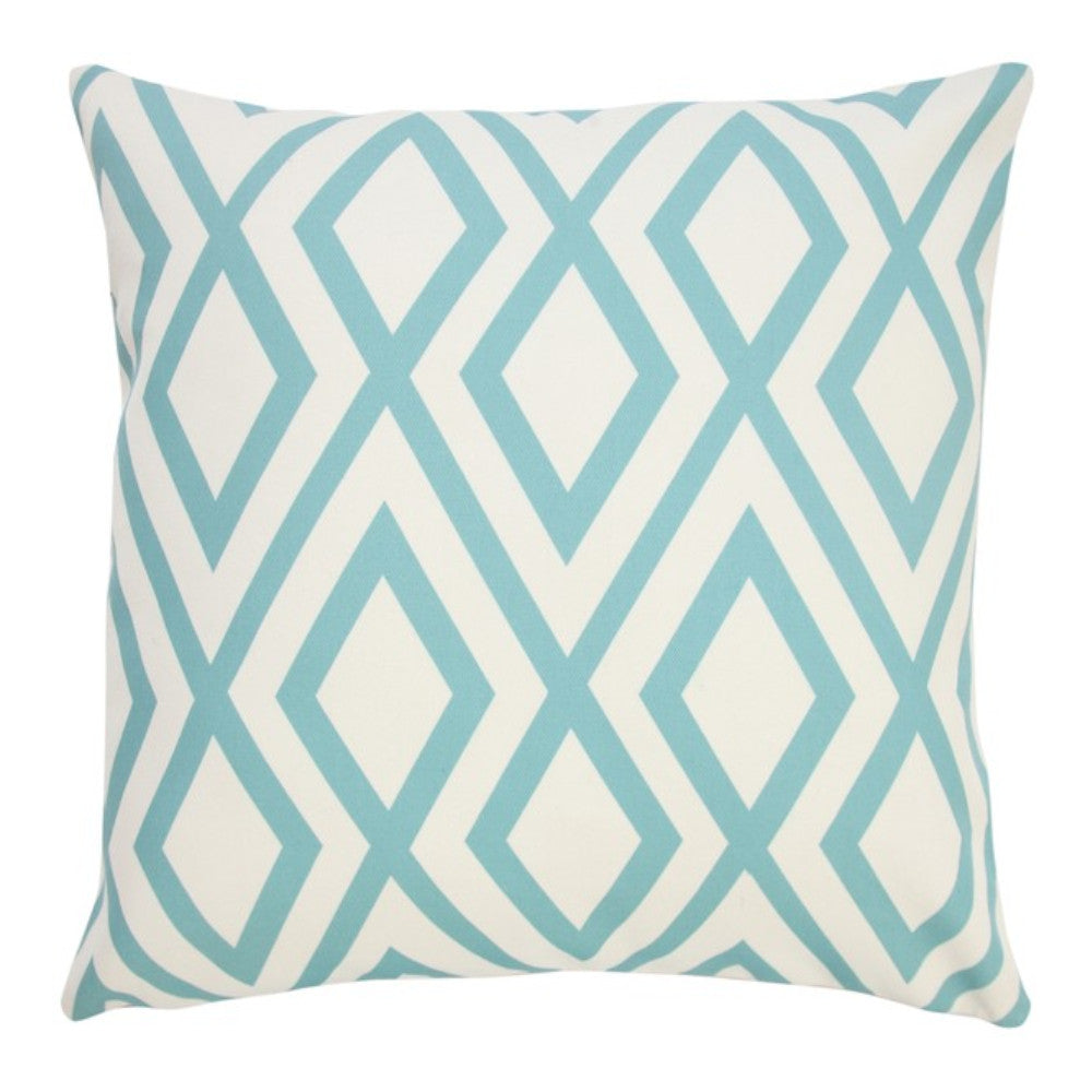 20" Aqua and White Geometric Indoor Outdoor Throw Pillow