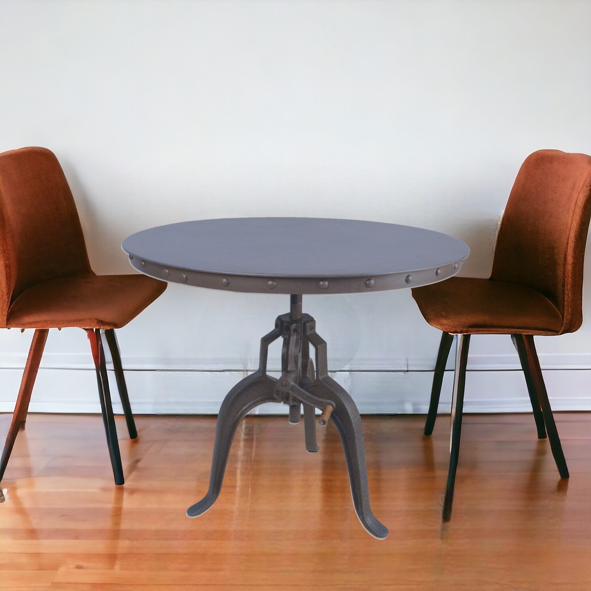 36" Industrial Gray Adjustable Crank Round Top Dining Table.