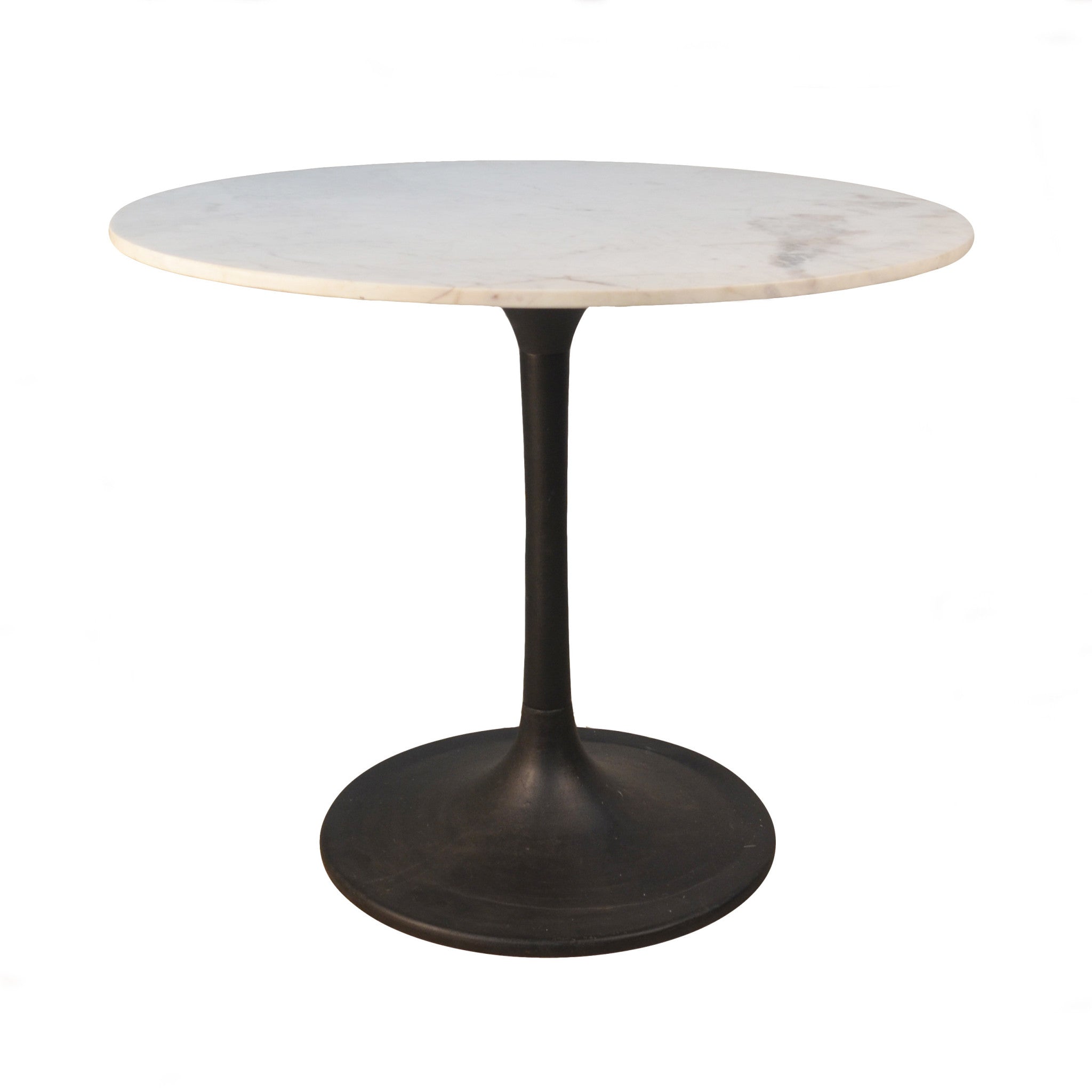 36" White and Black Rounded Marble and Iron Pedestal Base Dining Table