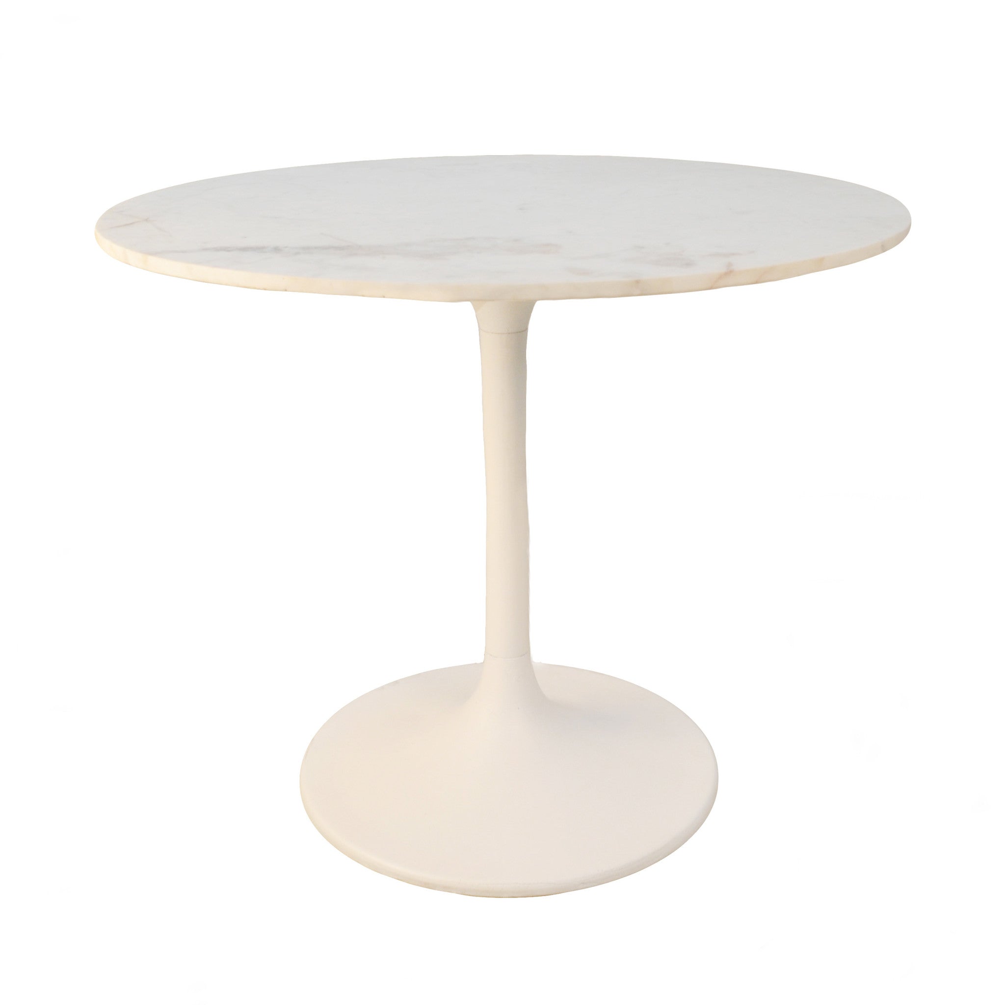 36" White Rounded Marble And Iron Pedestal Base Dining Table