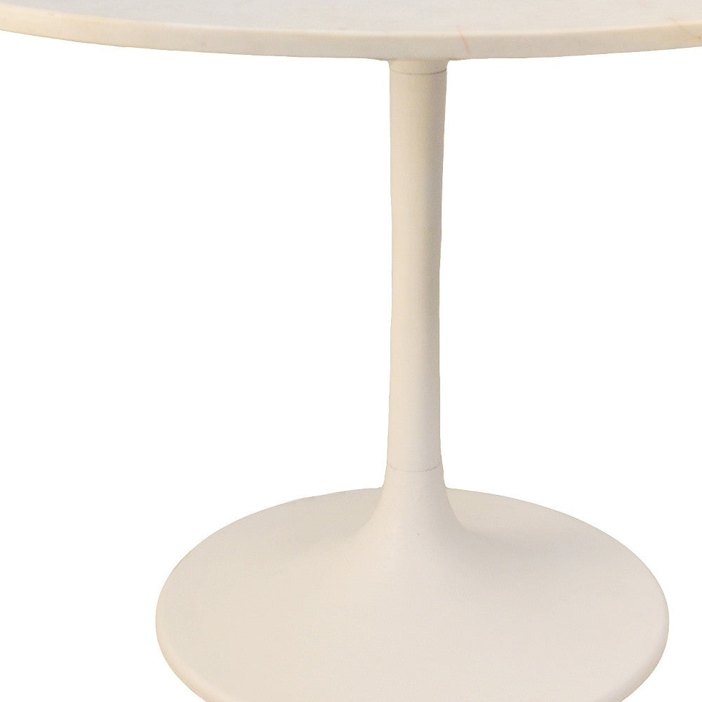 40" White Rounded Marble And Iron Pedestal Base Dining Table