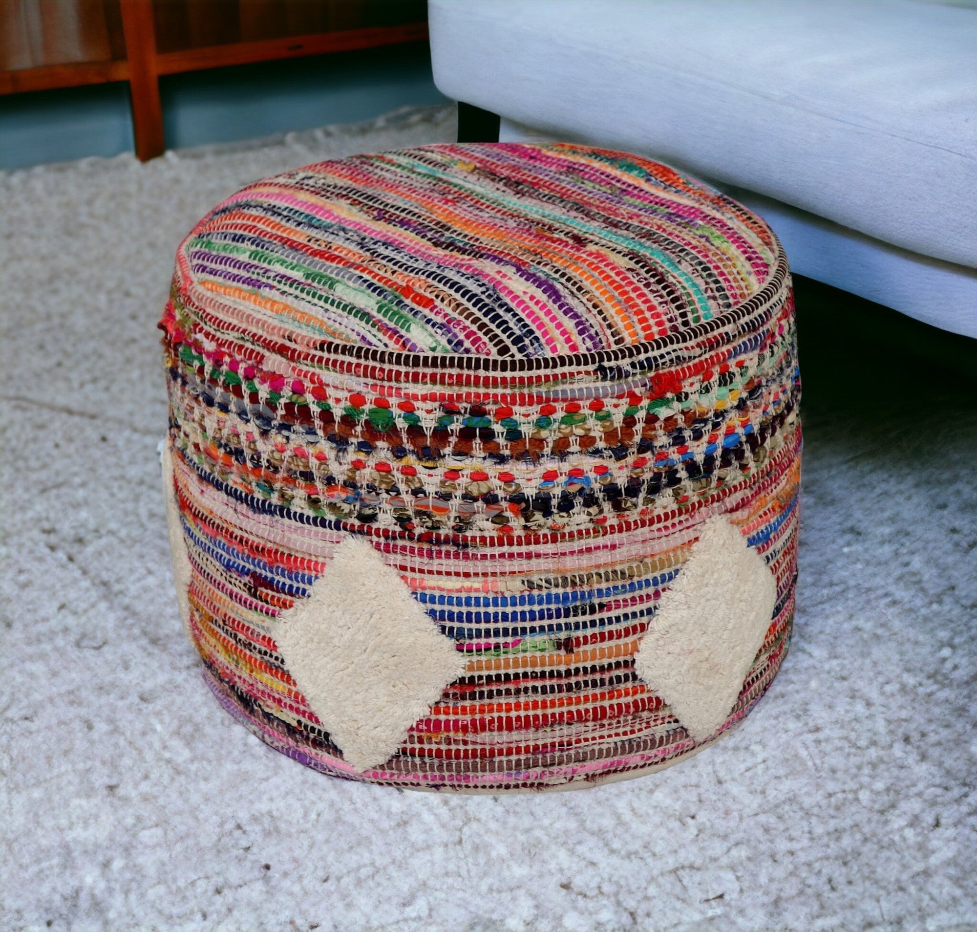 18" Multicolored Cotton Blend Ottoman